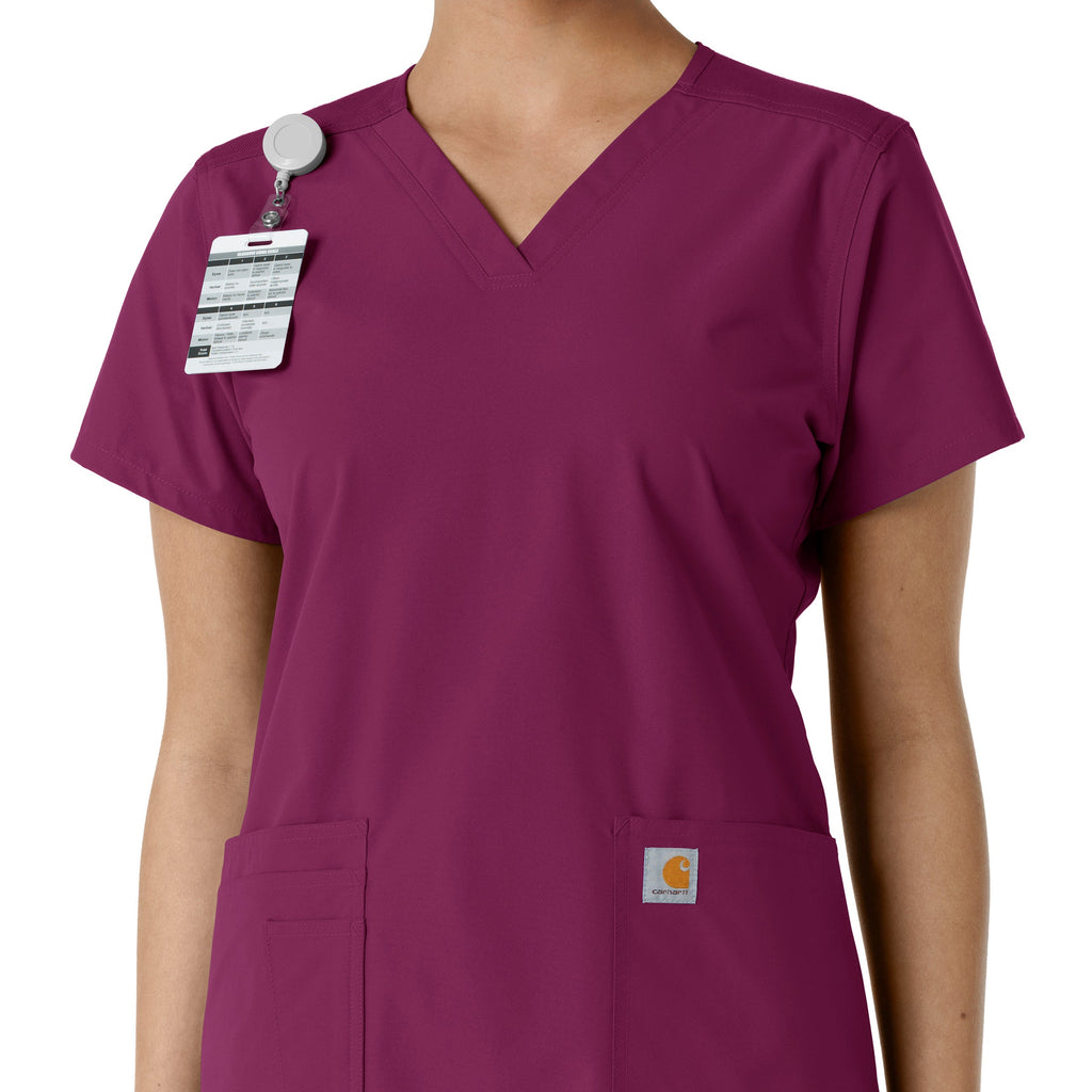 Force Essentials C12313 V-Neck Knit Panel Scrub Top Wine