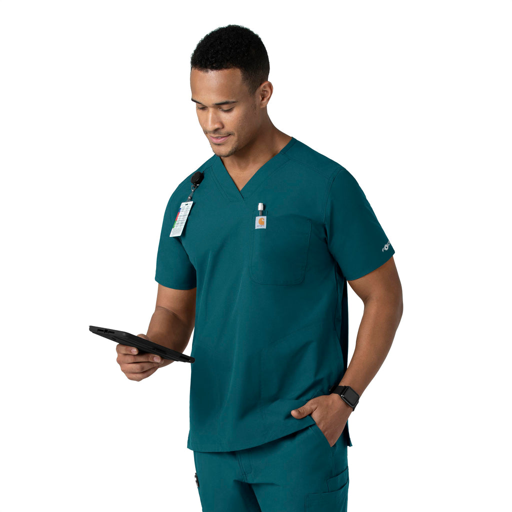 Force Essentials C16113 Men's V-Neck Shirttail Scrub Top Caribbean Blue