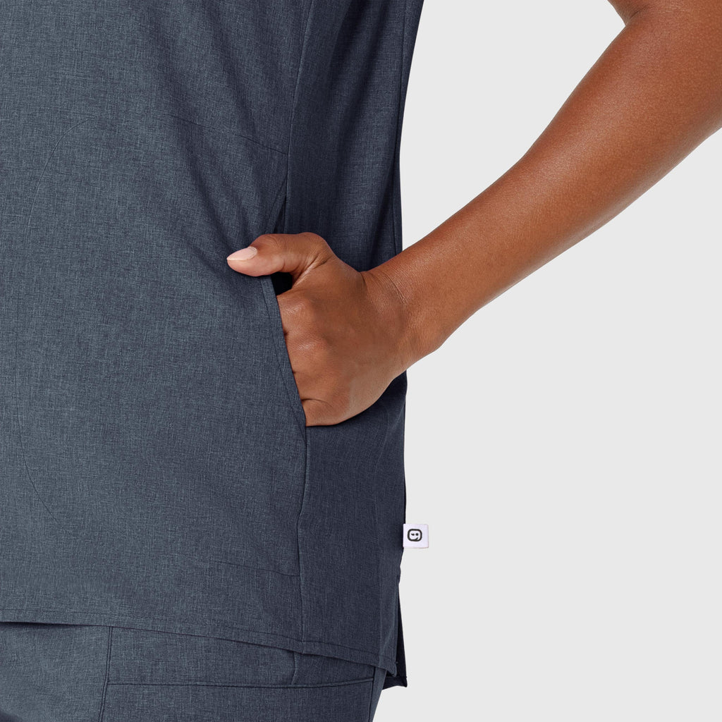 RENEW 6734 Mandarin Collar Scrub Top Navy Heather