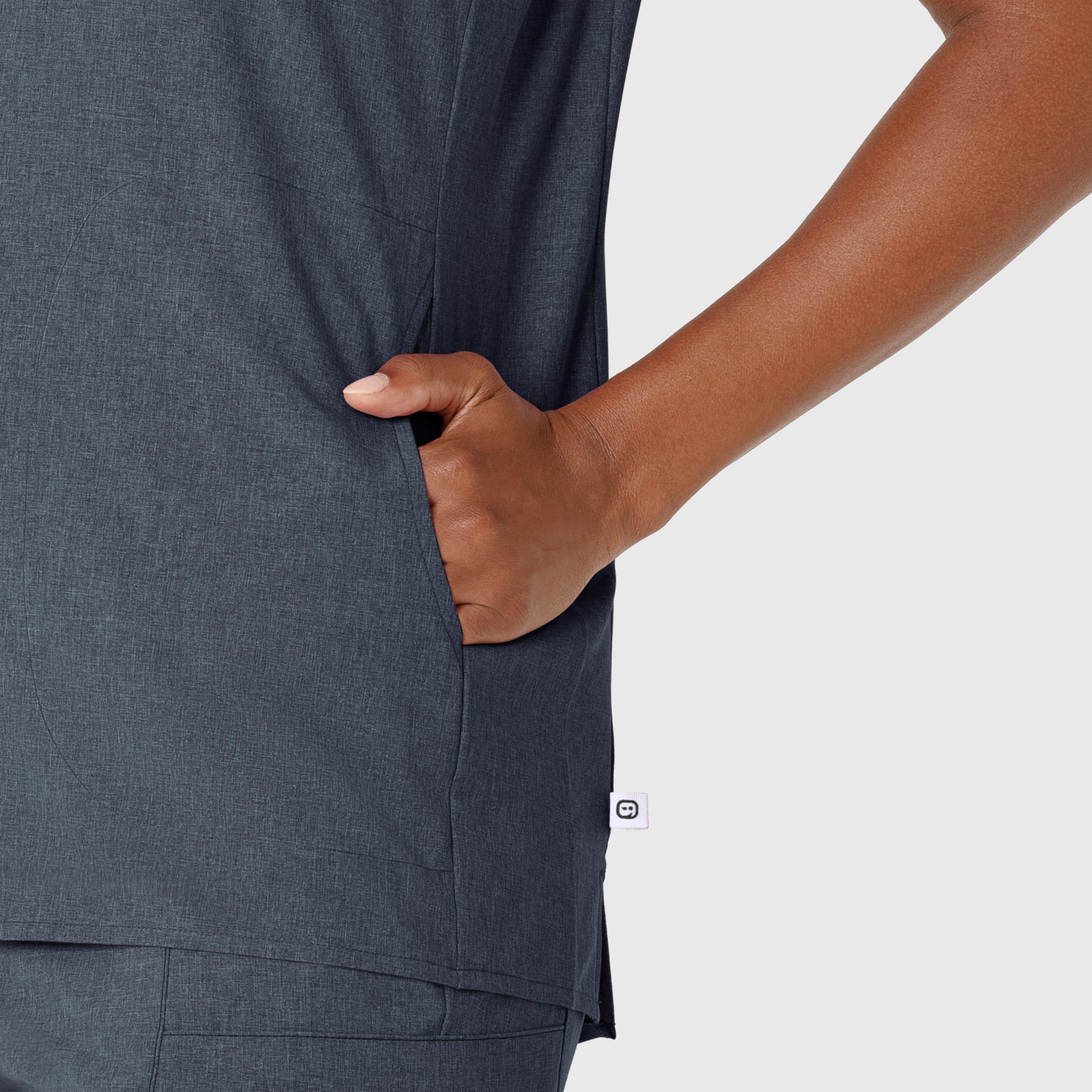 RENEW 6734 Mandarin Collar Scrub Top Navy Heather