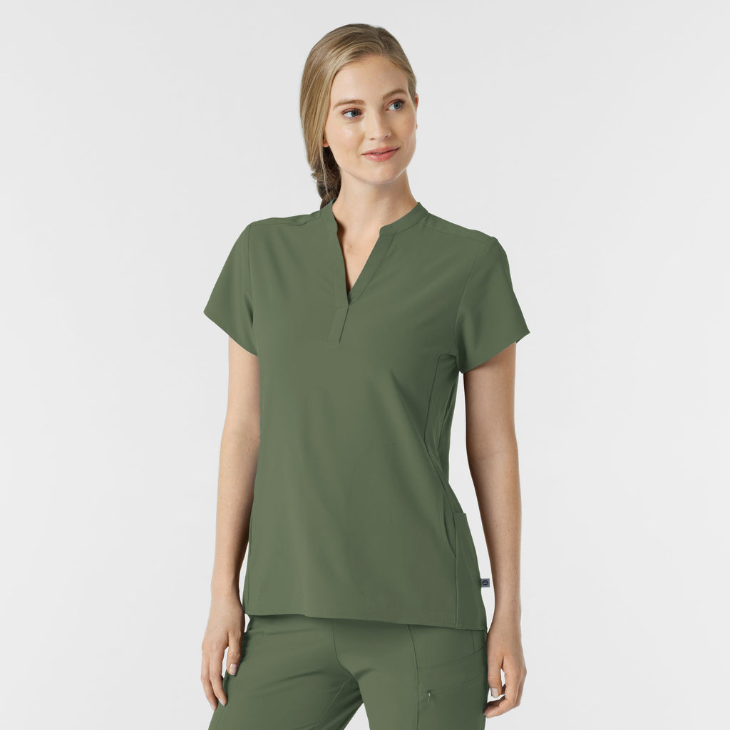 RENEW 6734 Mandarin Collar Scrub Top Olive