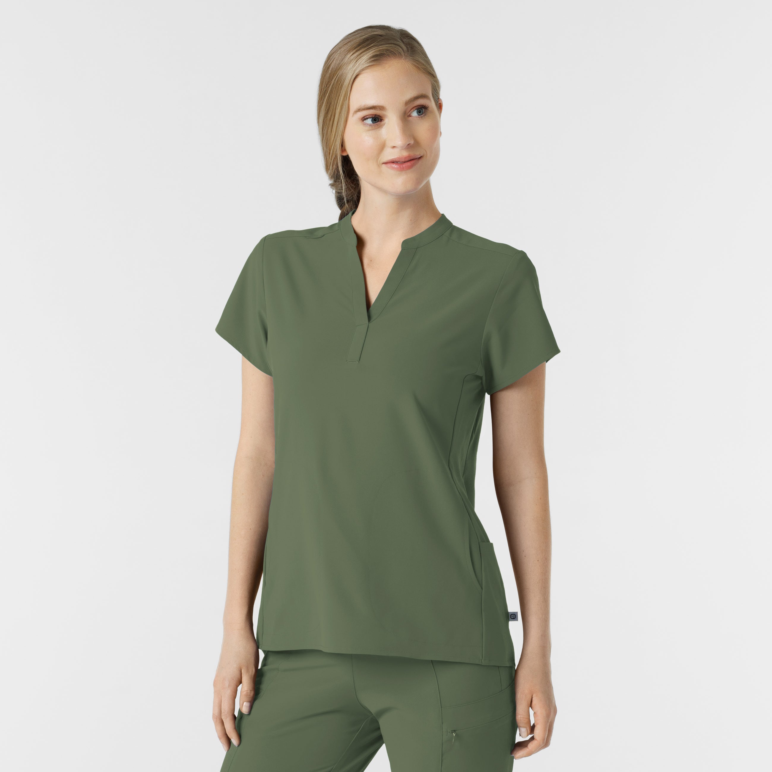 RENEW 6734 Mandarin Collar Scrub Top Olive