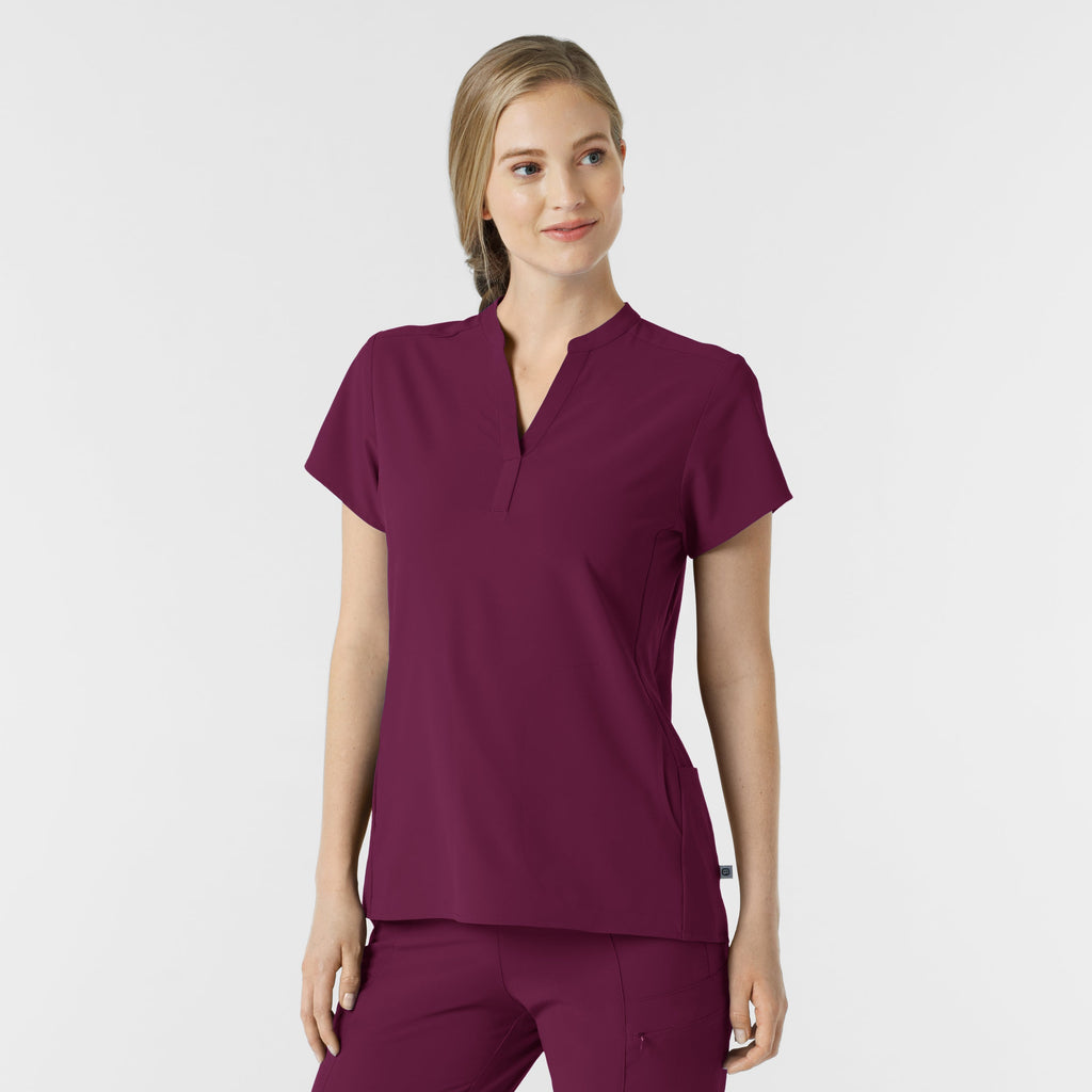 RENEW 6734 Mandarin Collar Scrub Top Wine