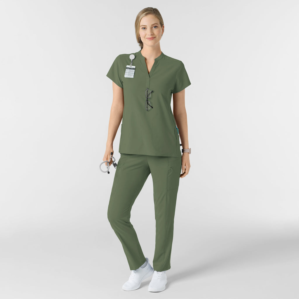 RENEW 6734 Mandarin Collar Scrub Top Olive