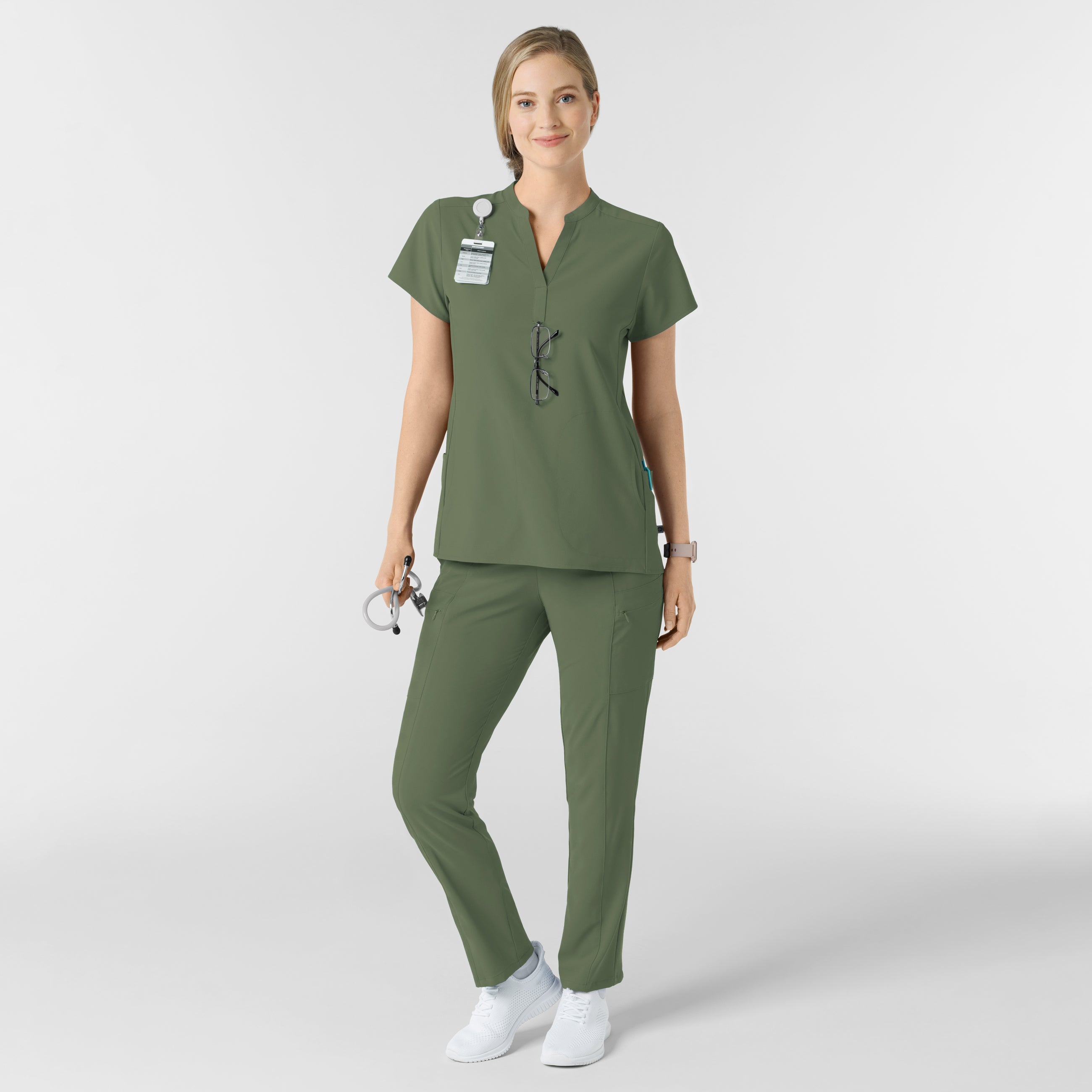 RENEW 6734 Mandarin Collar Scrub Top Olive