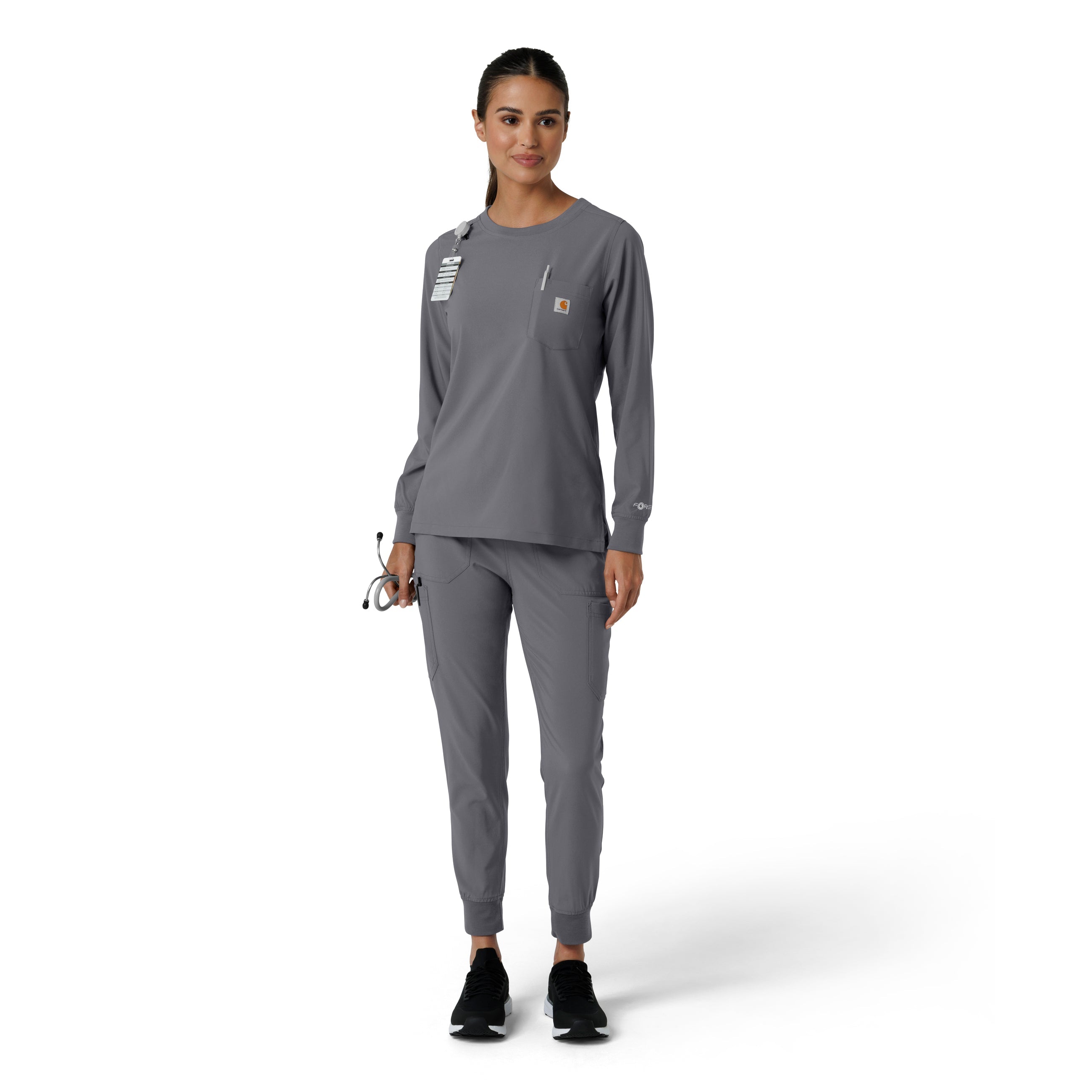 Force Cross-Flex C13610 Women's Crew Neck Long Sleeve Scrub Top Pewter