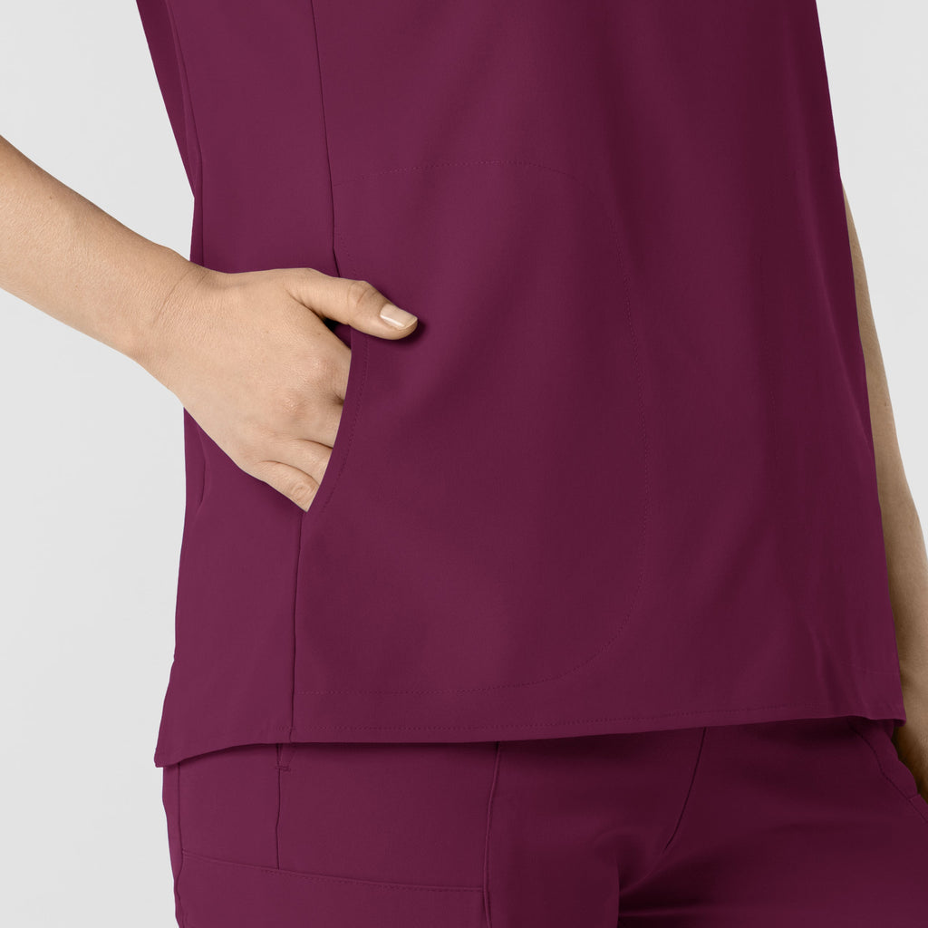 RENEW 6734 Mandarin Collar Scrub Top Wine