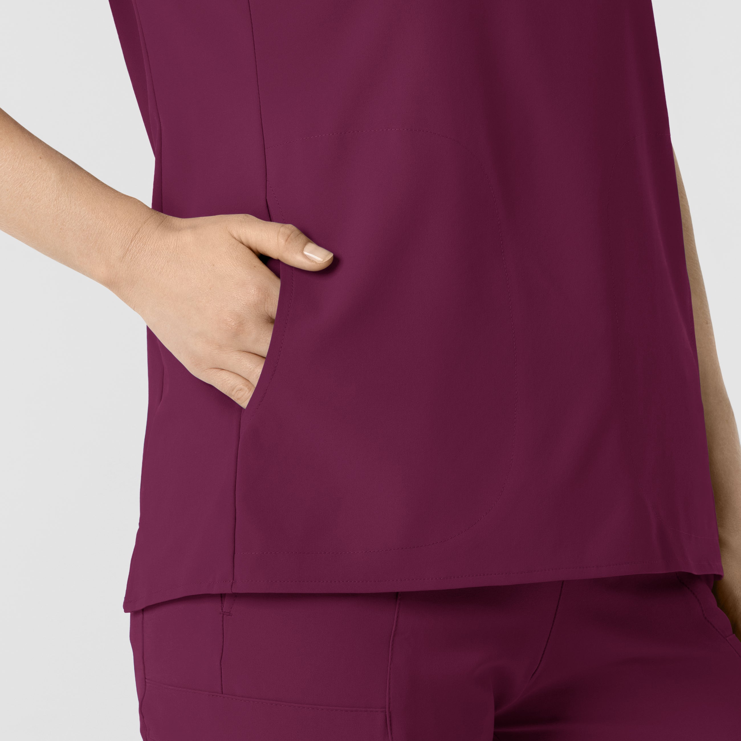 RENEW 6734 Mandarin Collar Scrub Top Wine