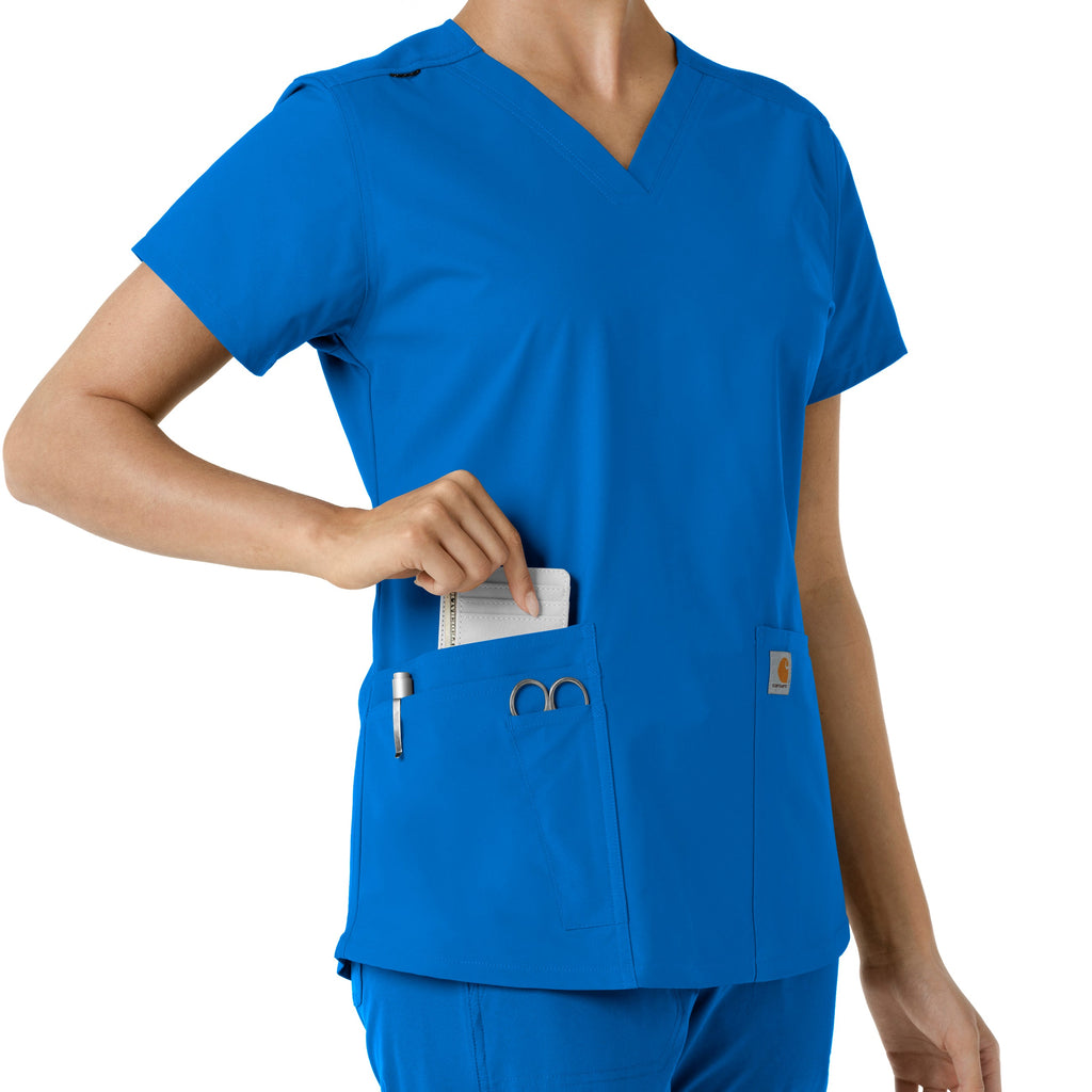 Force Essentials C12313 V-Neck Knit Panel Scrub Top Royal