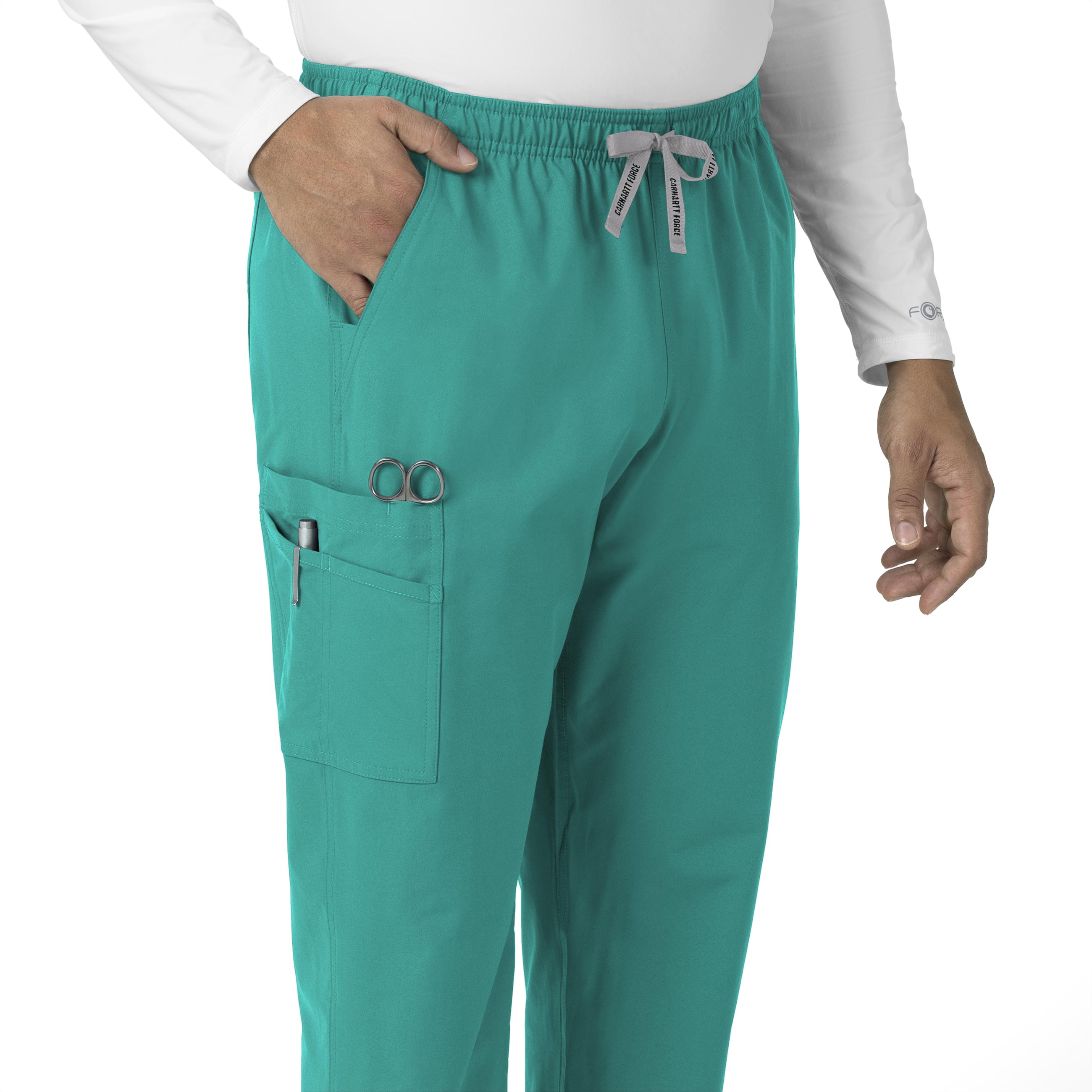 Force Essentials C55013 Unisex Elastic Waist Cargo Scrub Pants Teal Blue