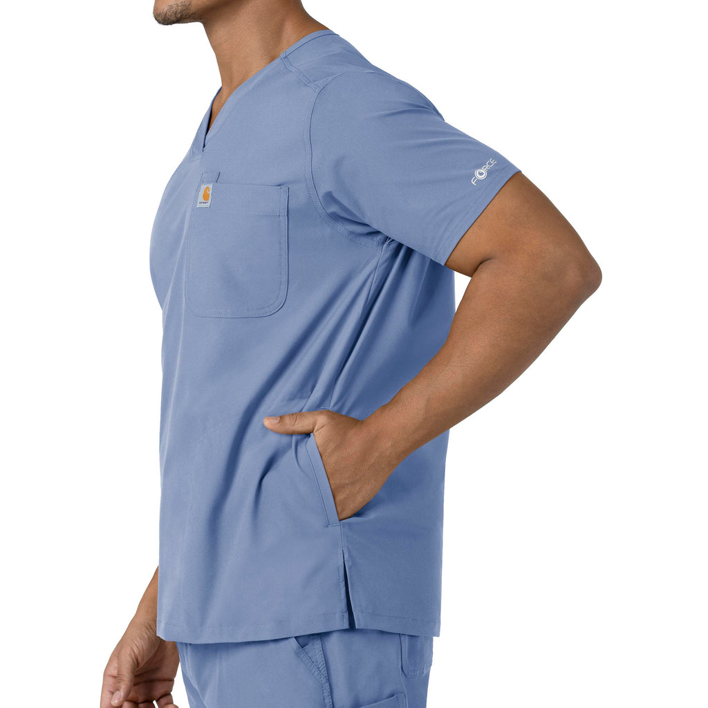 Force Essentials C16113 Men's V-Neck Shirttail Scrub Top Ceil Blue