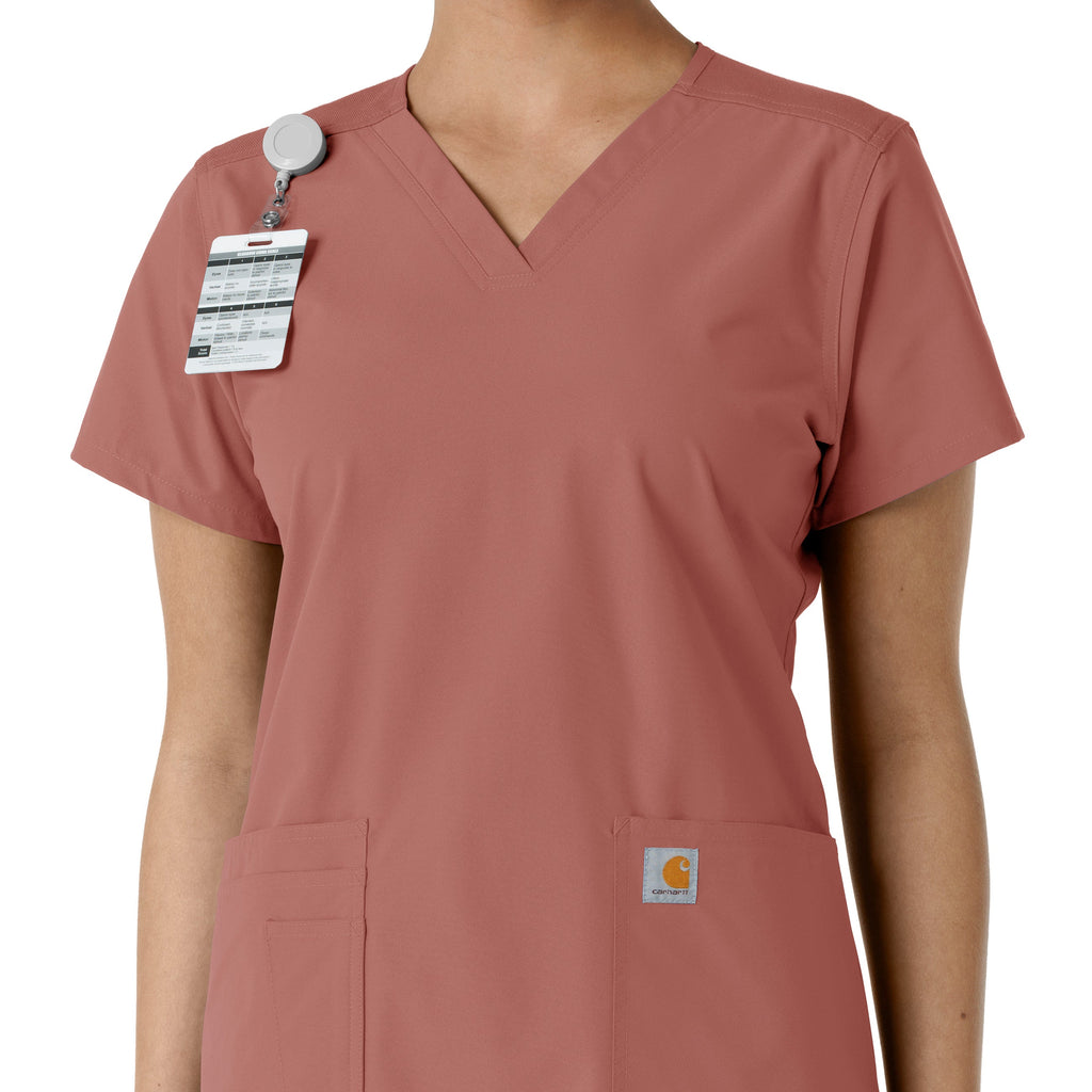 Force Essentials C12313 V-Neck Knit Panel Scrub Top Wildrose