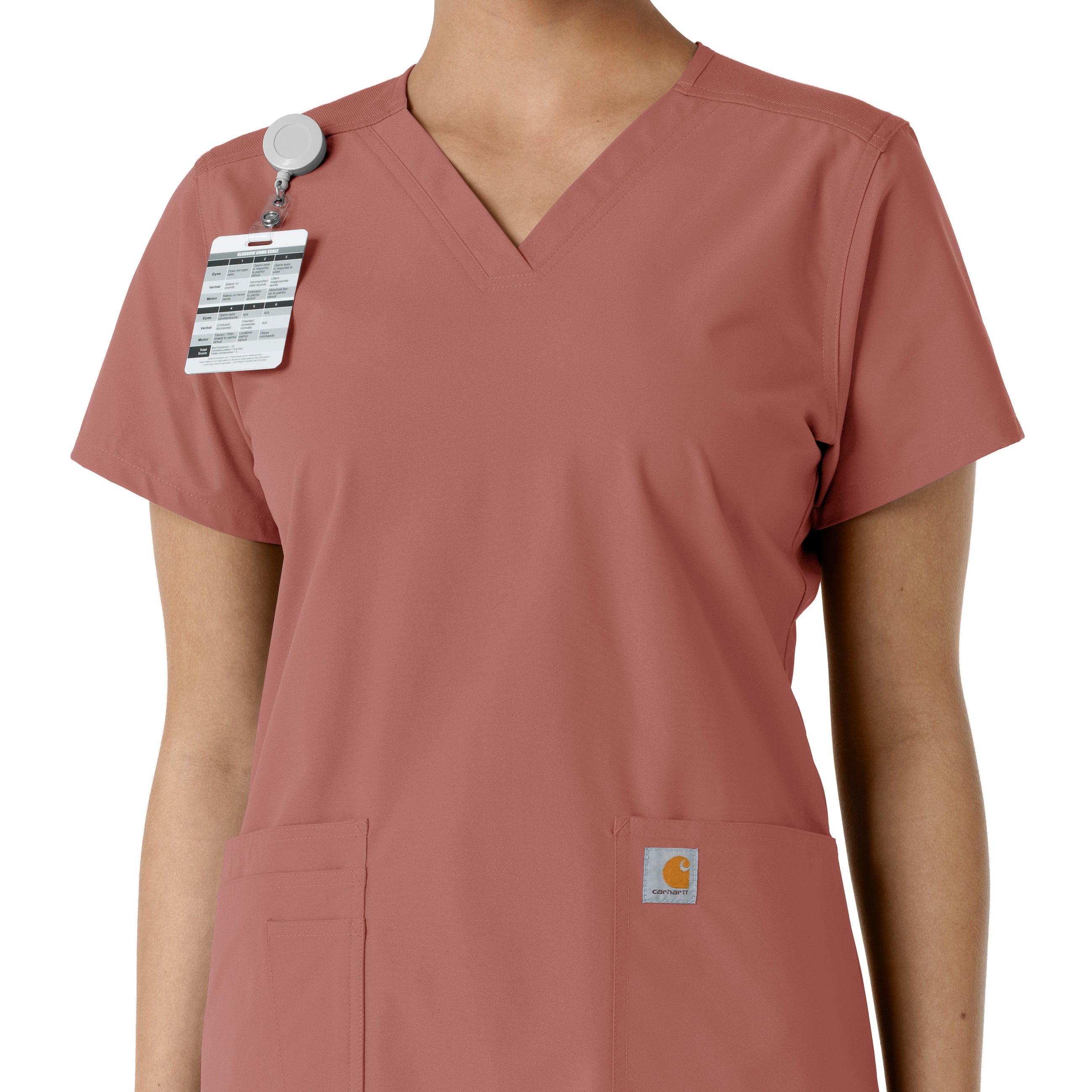 Force Essentials C12313 V-Neck Knit Panel Scrub Top Wildrose