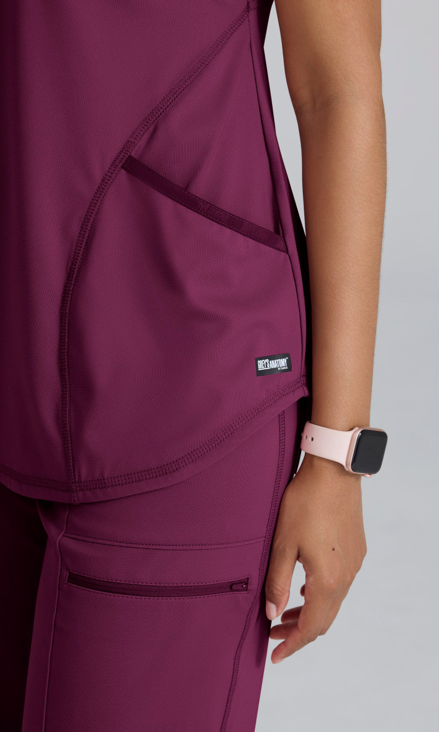 Grey's Anatomy Knits GRST249 Define Knit Scrub Top Wine