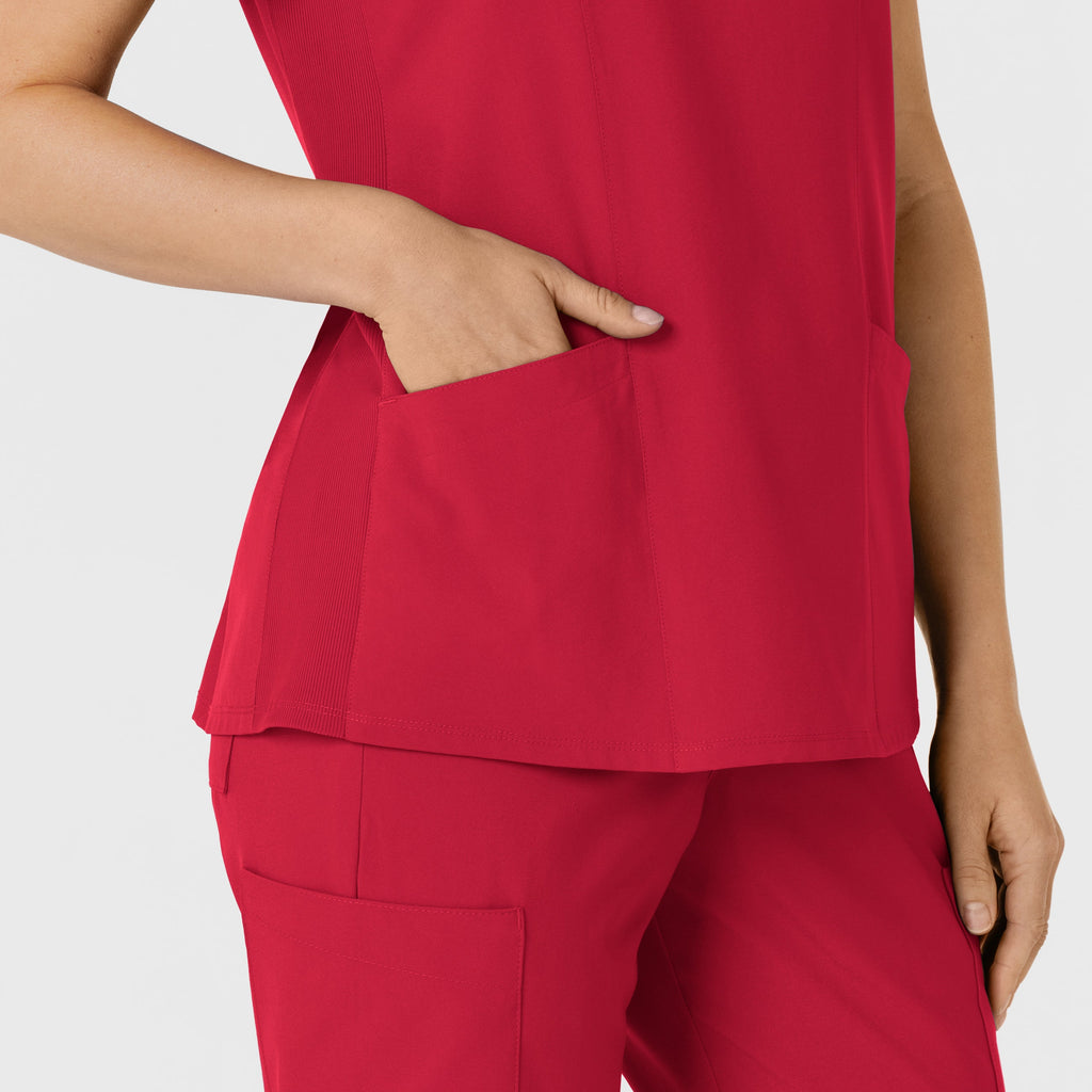W123 6145 Flex-n-Reach Side Panel V-Neck Scrub Top Red