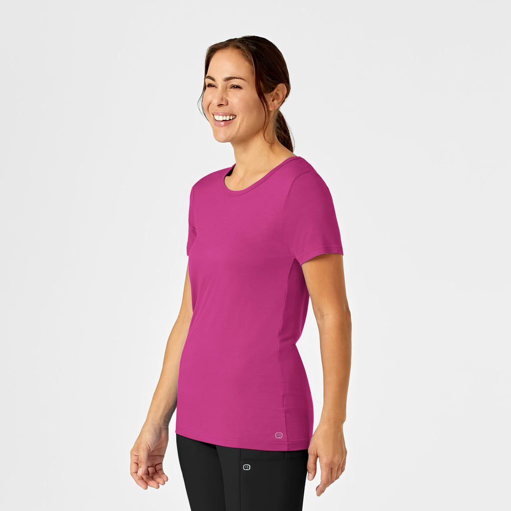 Layers 2209 Silky Knit Short Sleeve Tee Hot Pink