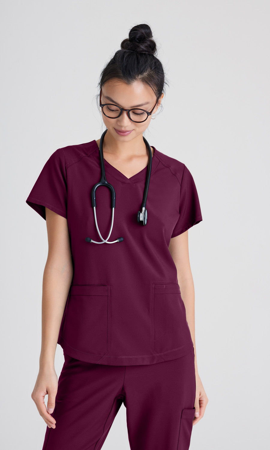 Grey's Anatomy Evolve GSST180 Rhythm Scrub Top Wine