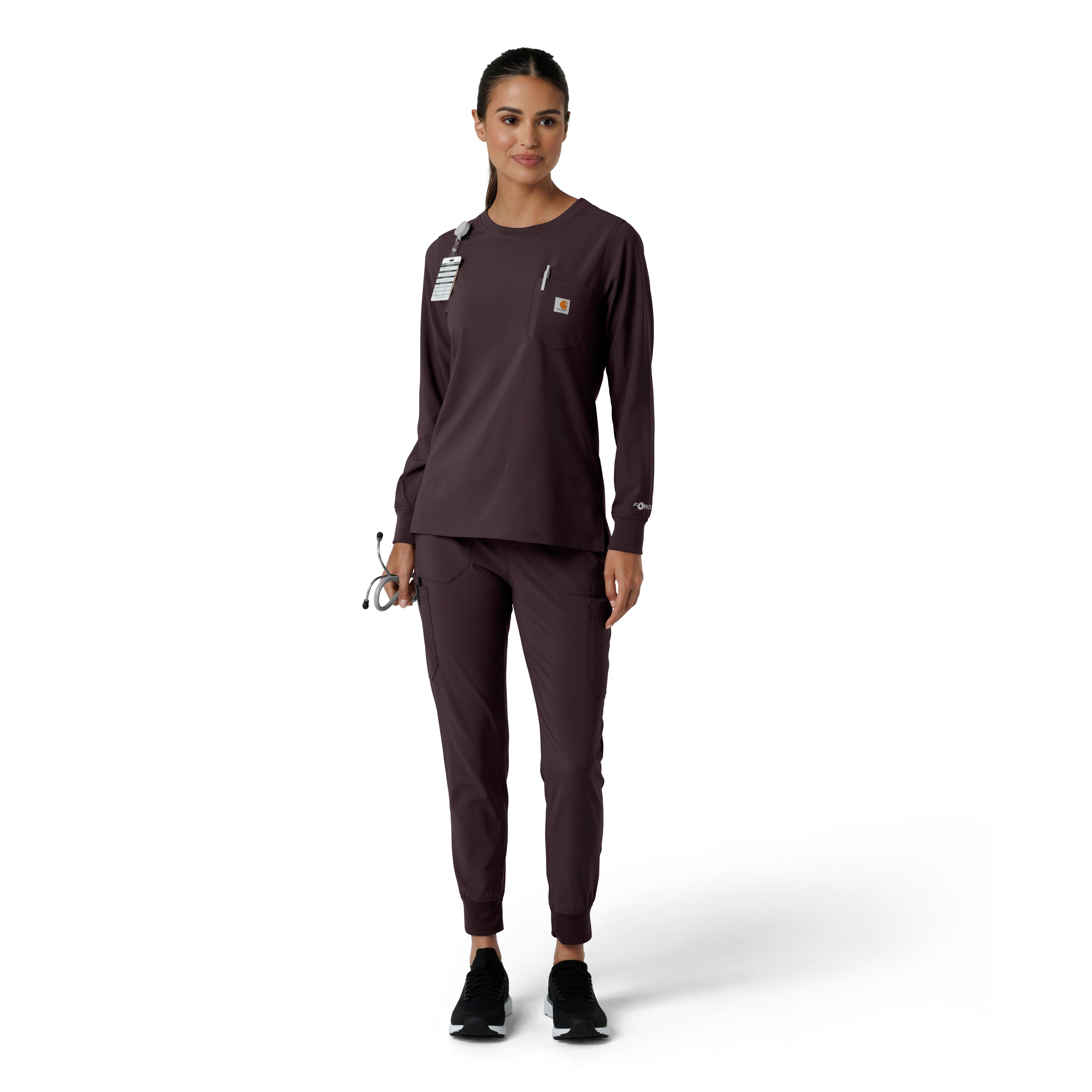 Force Cross-Flex C13610 Women's Crew Neck Long Sleeve Scrub Top Dark Sepia