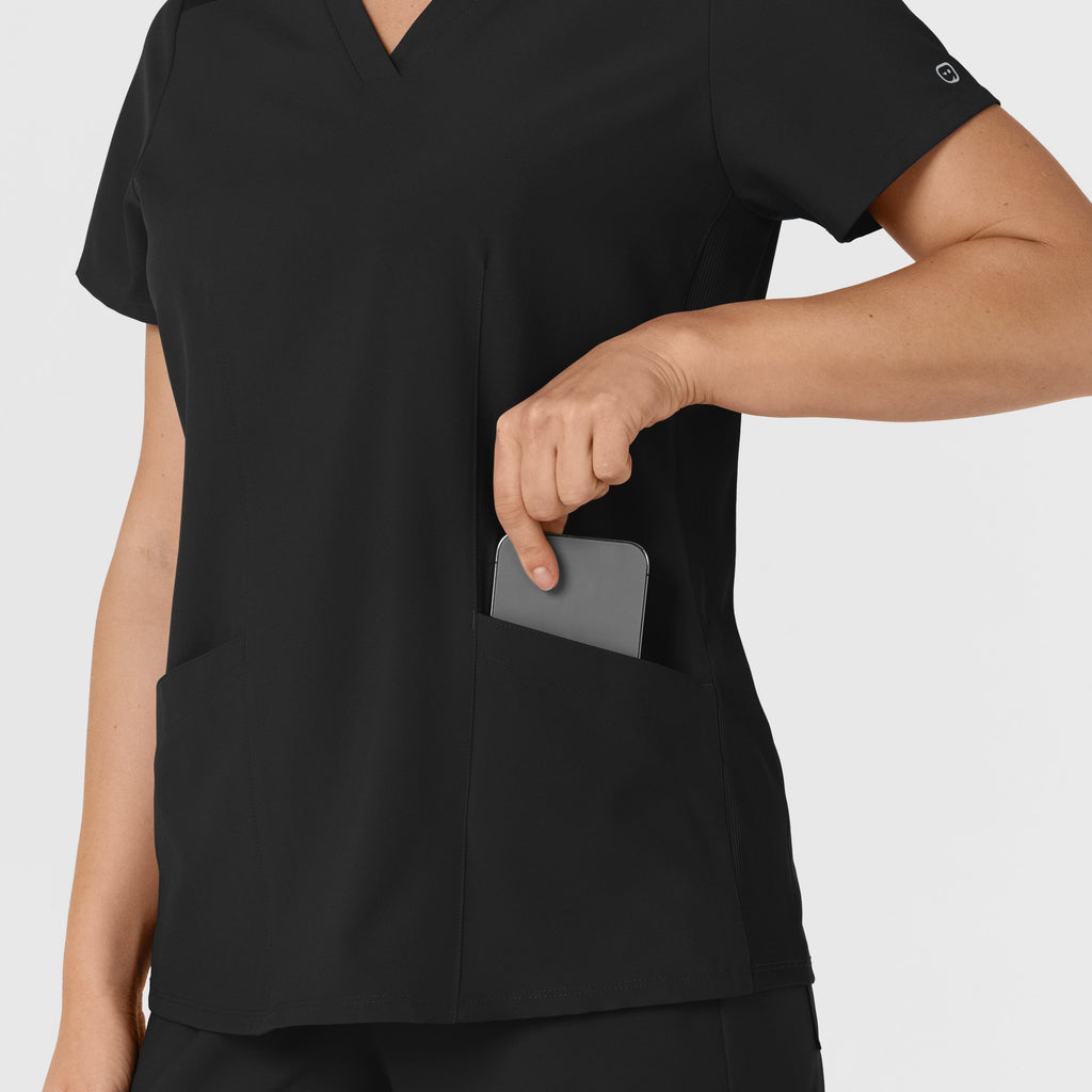 W123 6145 Flex-n-Reach Side Panel V-Neck Scrub Top Black