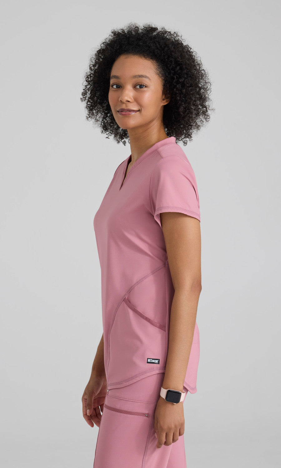 Grey's Anatomy Knits GRST249 Define Knit Scrub Top Canyon Pink