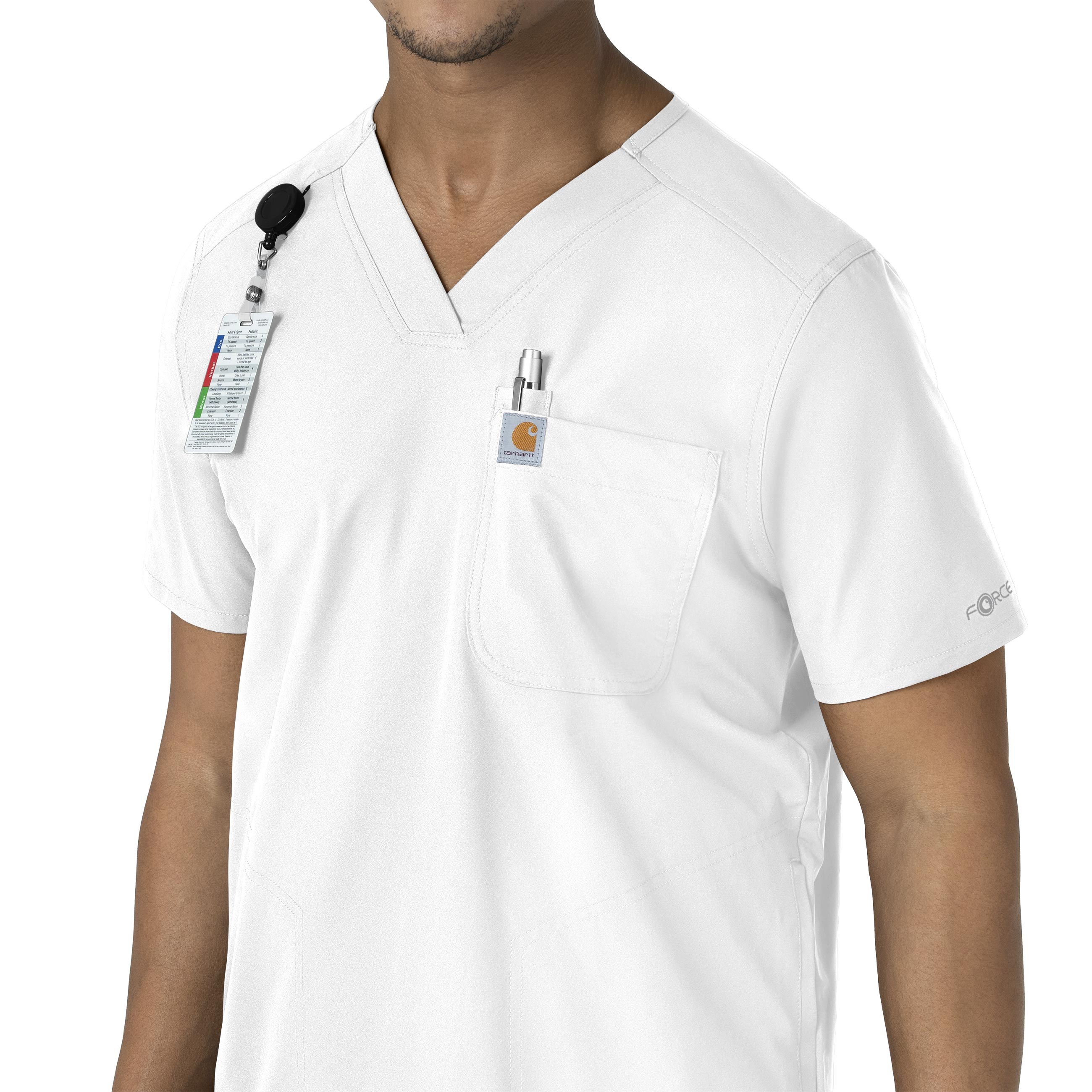 Force Essentials C16113 Men's V-Neck Shirttail Scrub Top White