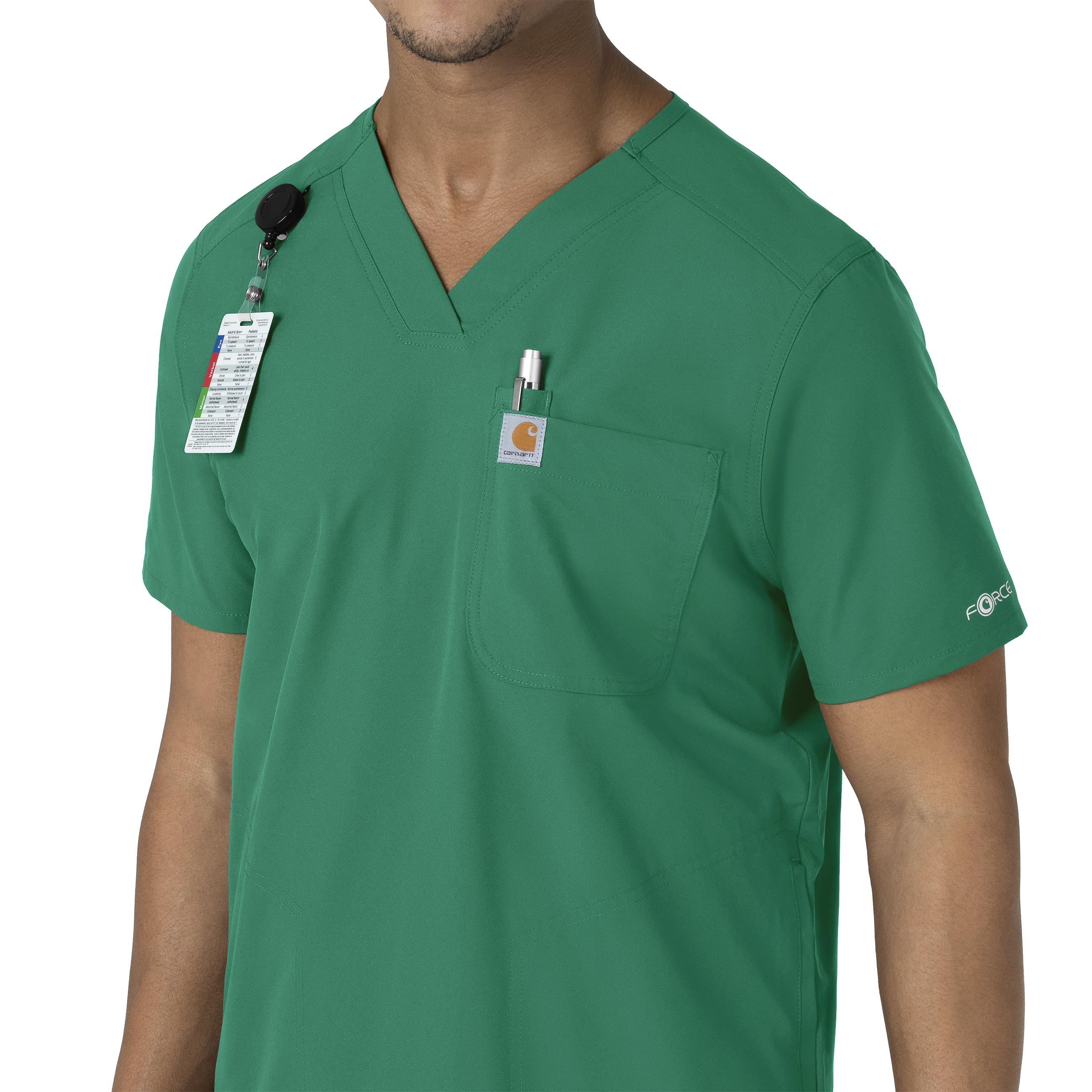 Force Essentials C16113 Men's V-Neck Shirttail Scrub Top Hunter