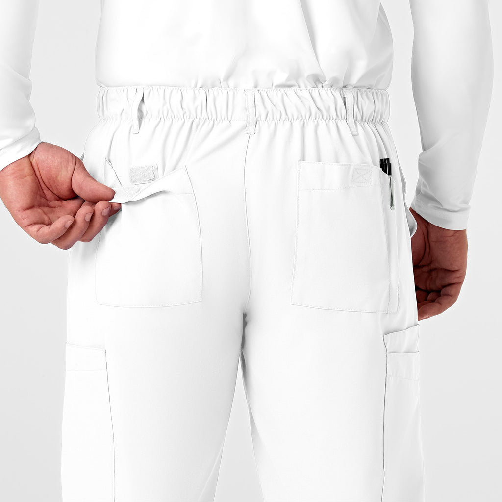W123 5355 Men's Flat Front Cargo Scrub Pants White