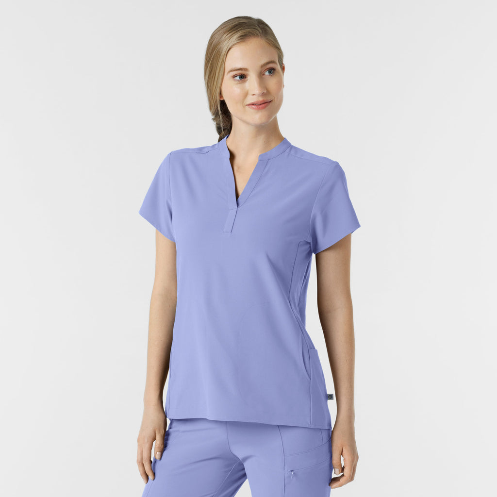 RENEW 6734 Mandarin Collar Scrub Top Ceil Blue