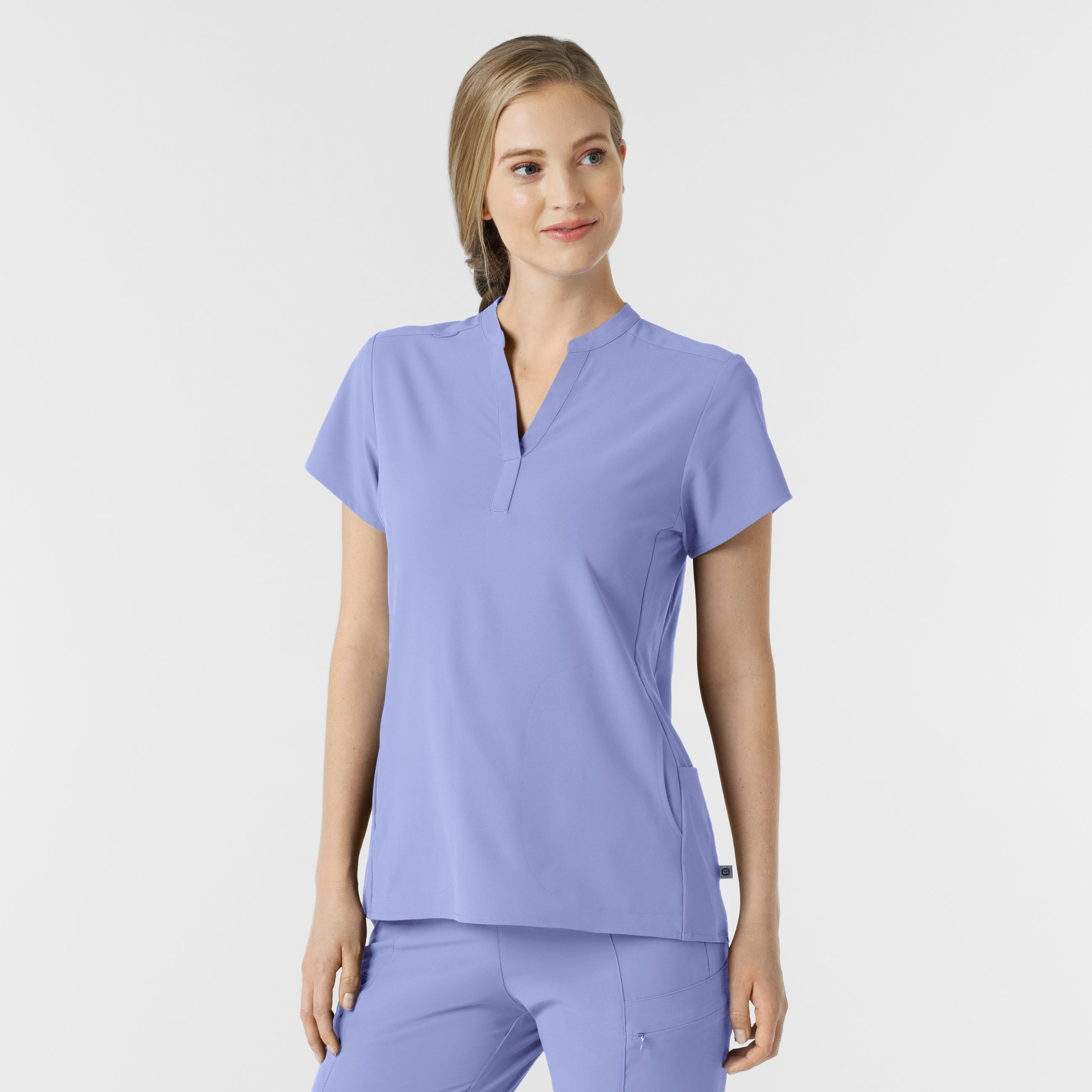 RENEW 6734 Mandarin Collar Scrub Top Ceil Blue
