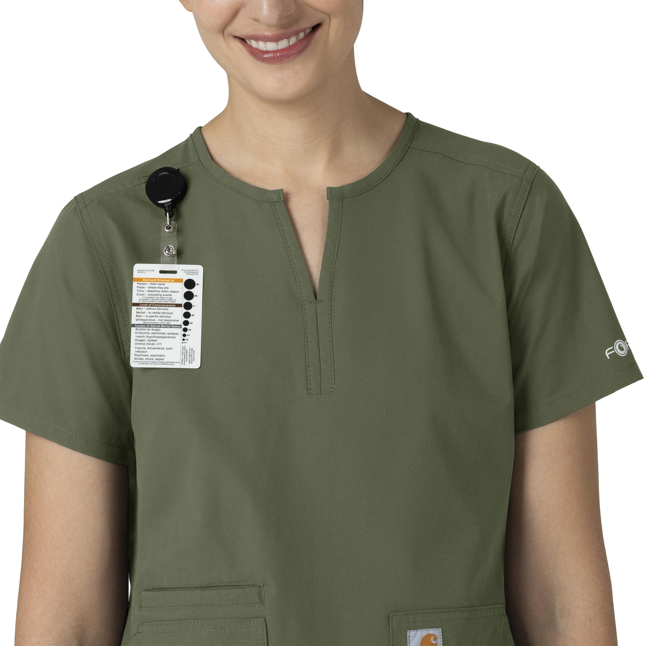Force Essentials C12213 Notch Neck Tunic Scrub Top Olive