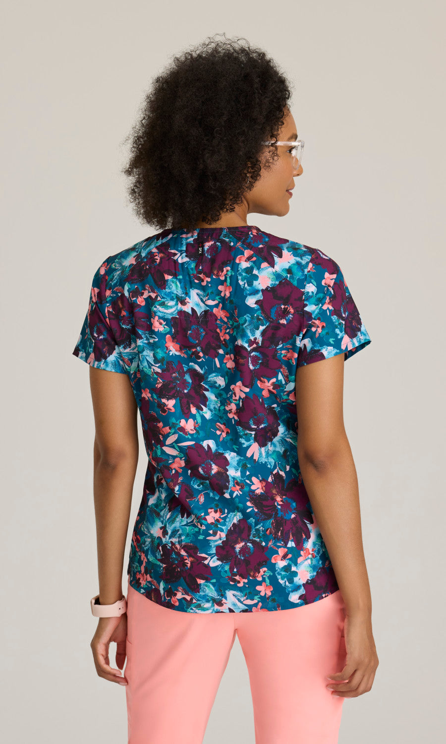 Grey's Anatomy Stretch GRST154 Ella Print Scrub Top Spring Meadow