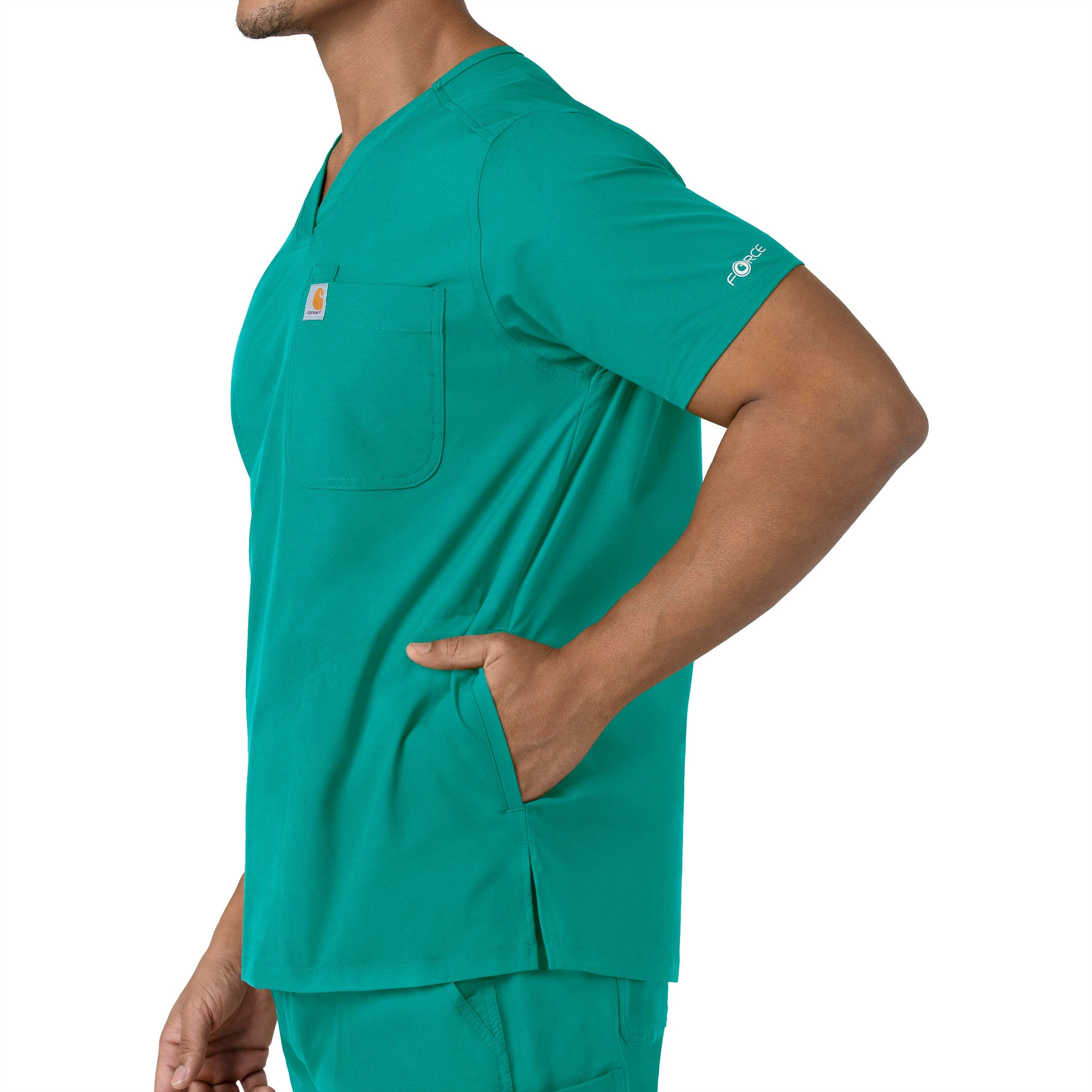 Force Essentials C16113 Men's V-Neck Shirttail Scrub Top Teal Blue