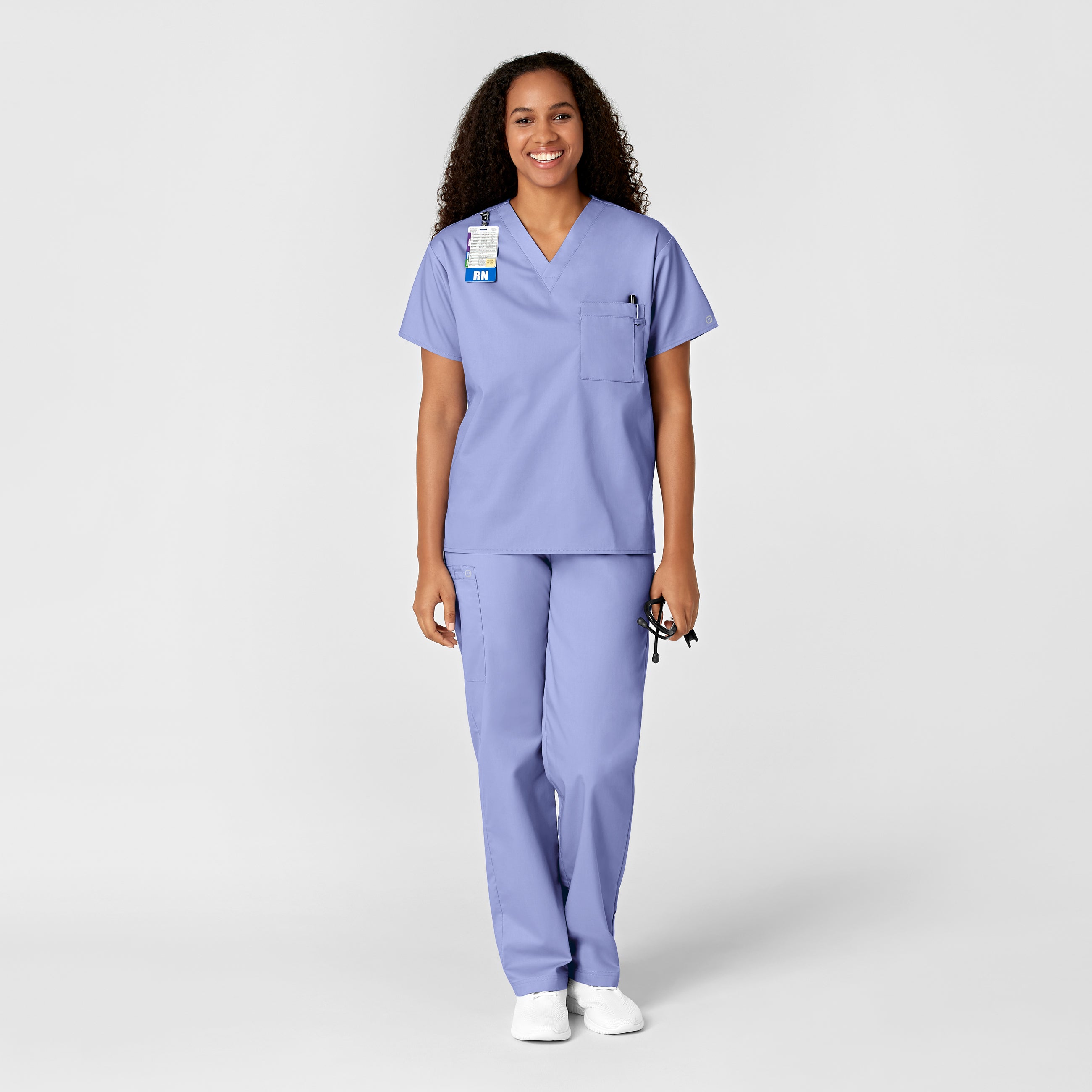 WonderWORK 100 Unisex V-Neck Scrub Top Ceil Blue