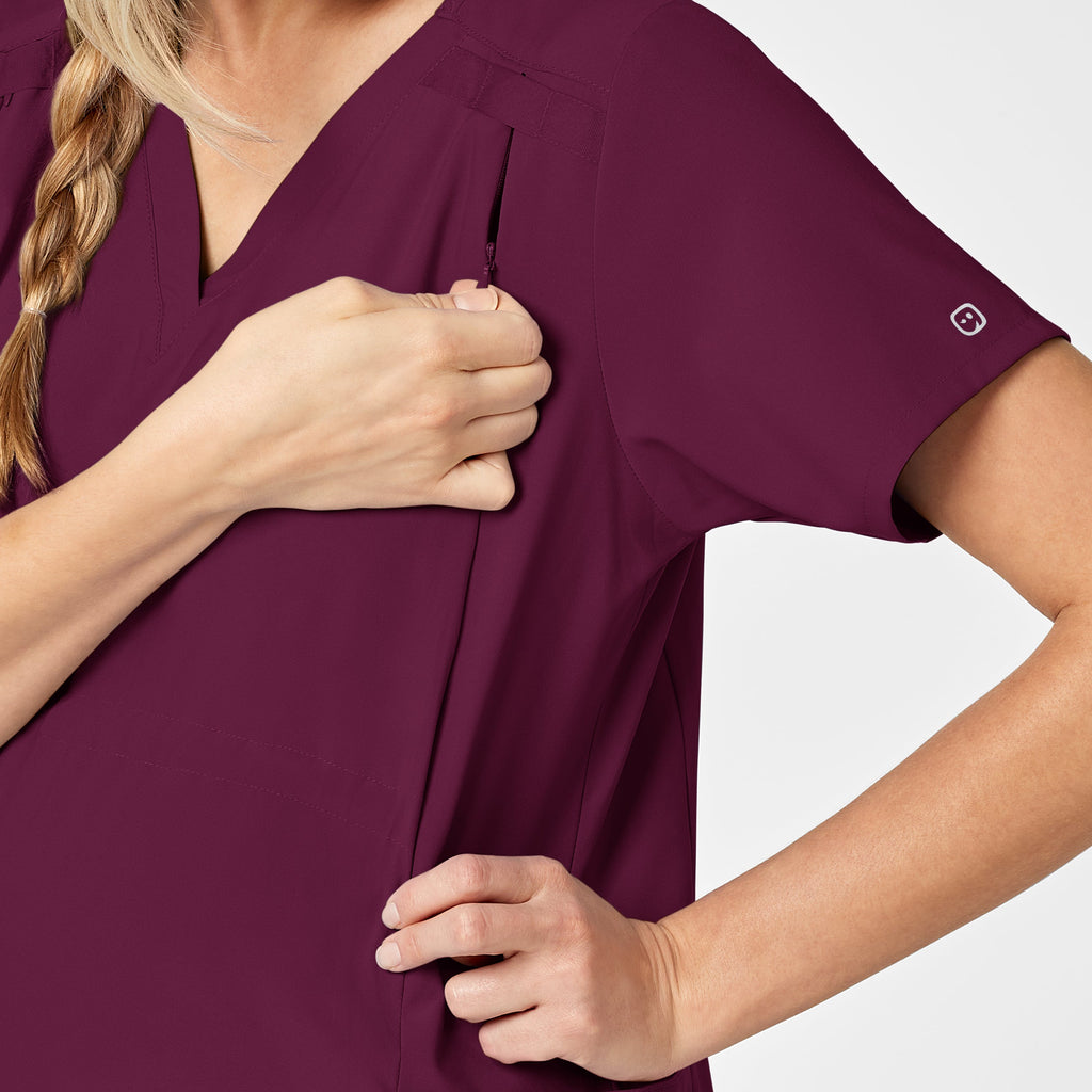 W123 4555 Maternity V-Neck Scrub Top Wine