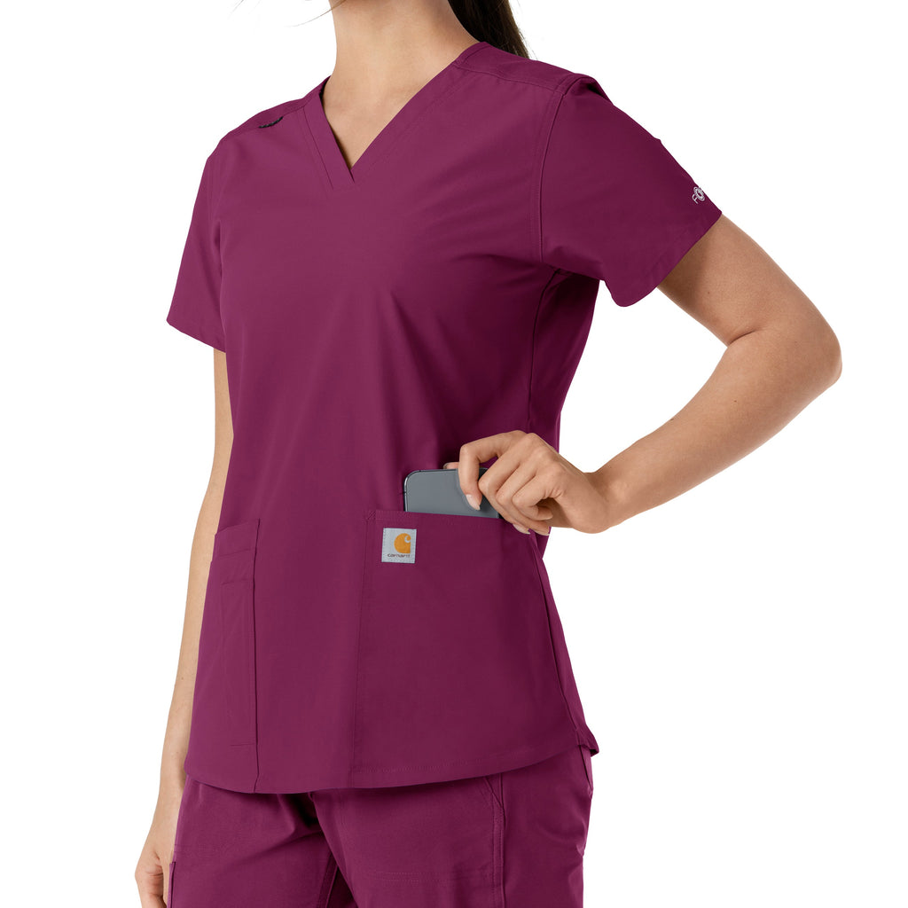 Force Essentials C12313 V-Neck Knit Panel Scrub Top Wine