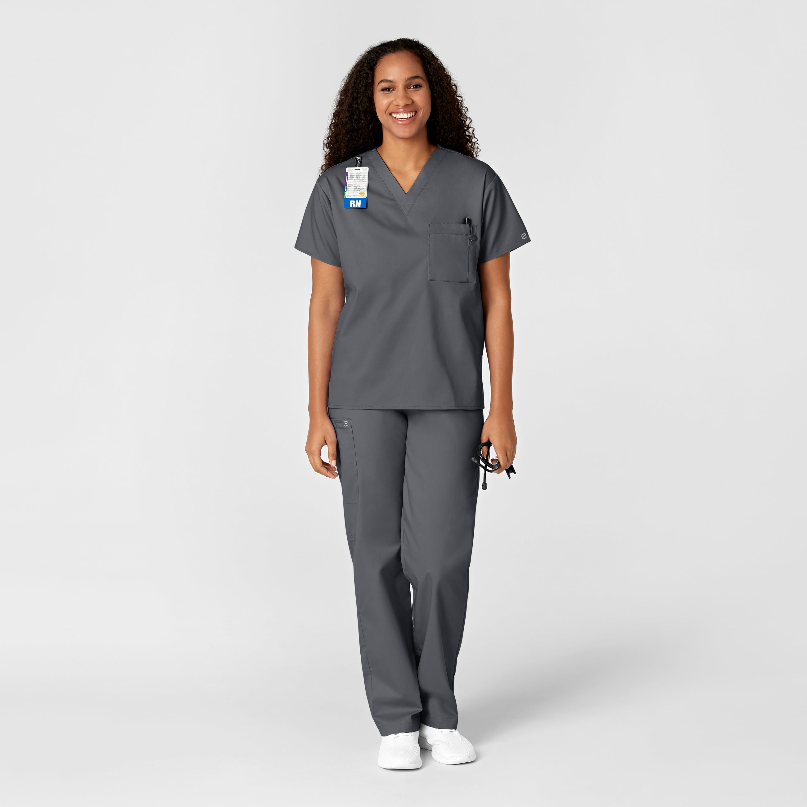 WonderWORK 100 Unisex V-Neck Scrub Top Pewter