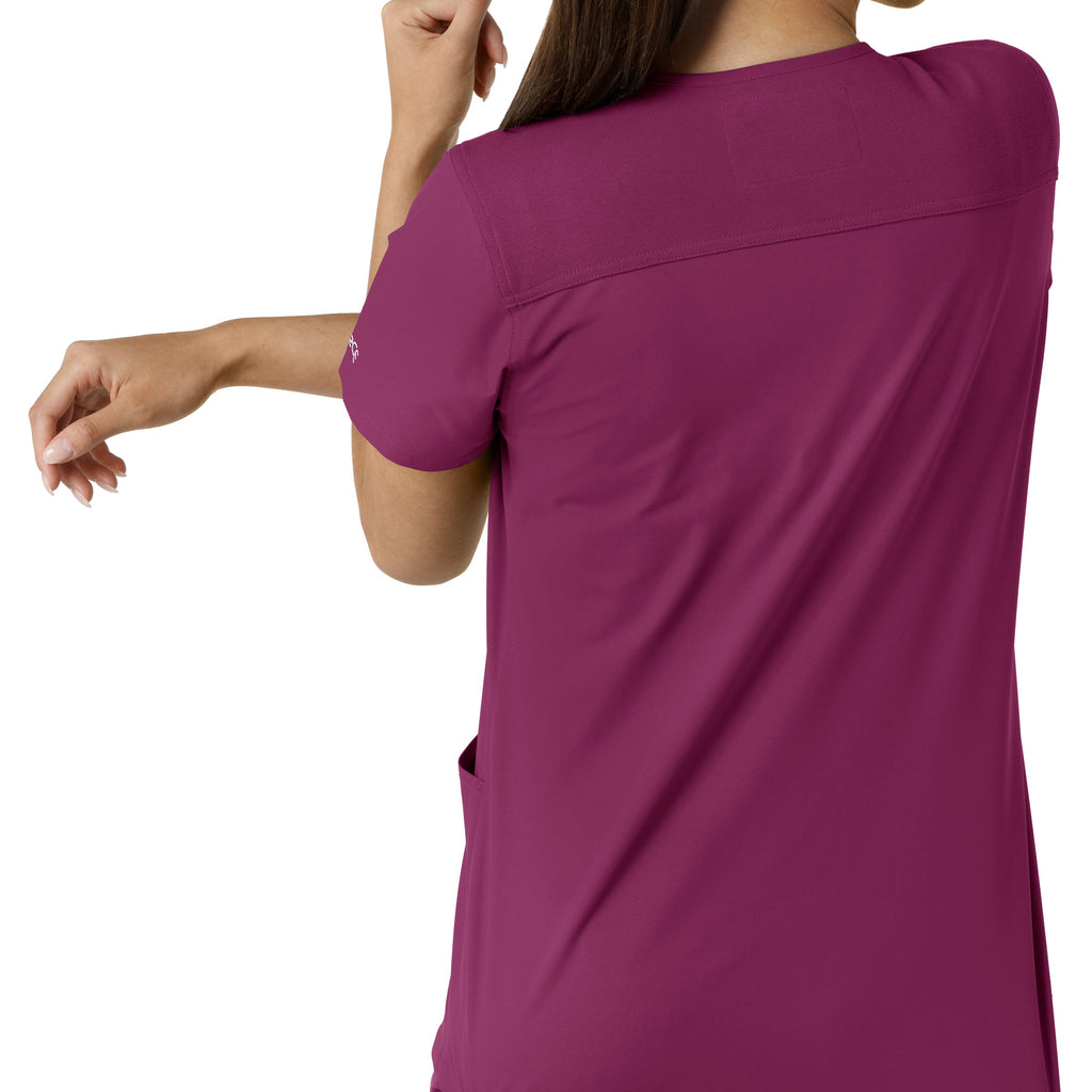 Force Essentials C12313 V-Neck Knit Panel Scrub Top Wine