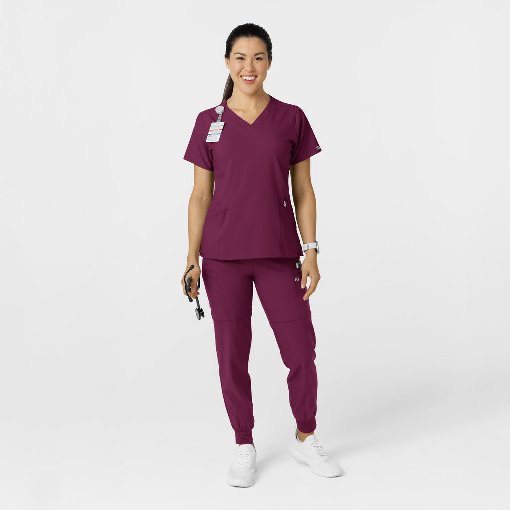 W123 5555 Comfort Waist Cargo Jogger Scrub Pants Wine