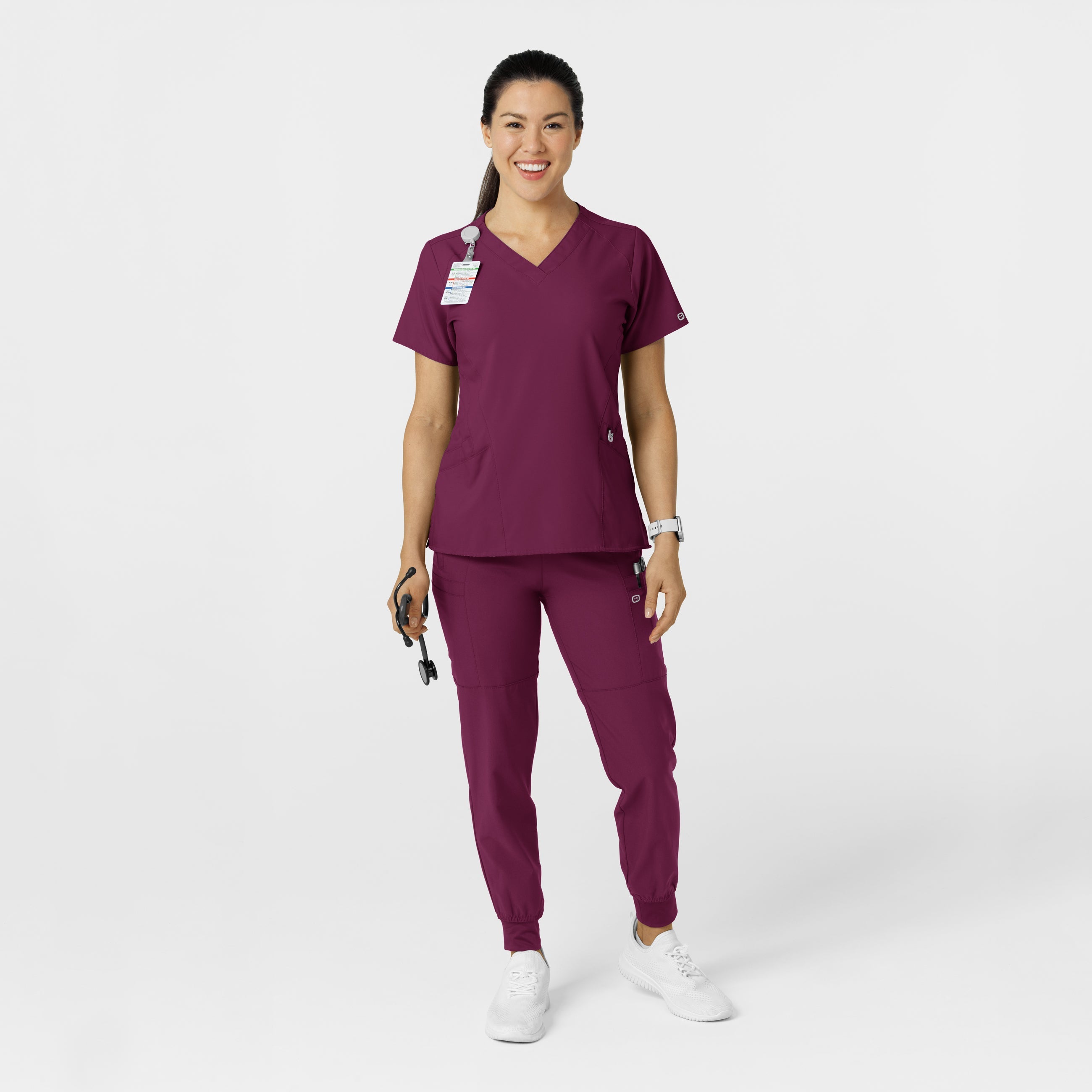 W123 5555 Comfort Waist Cargo Jogger Scrub Pants Wine