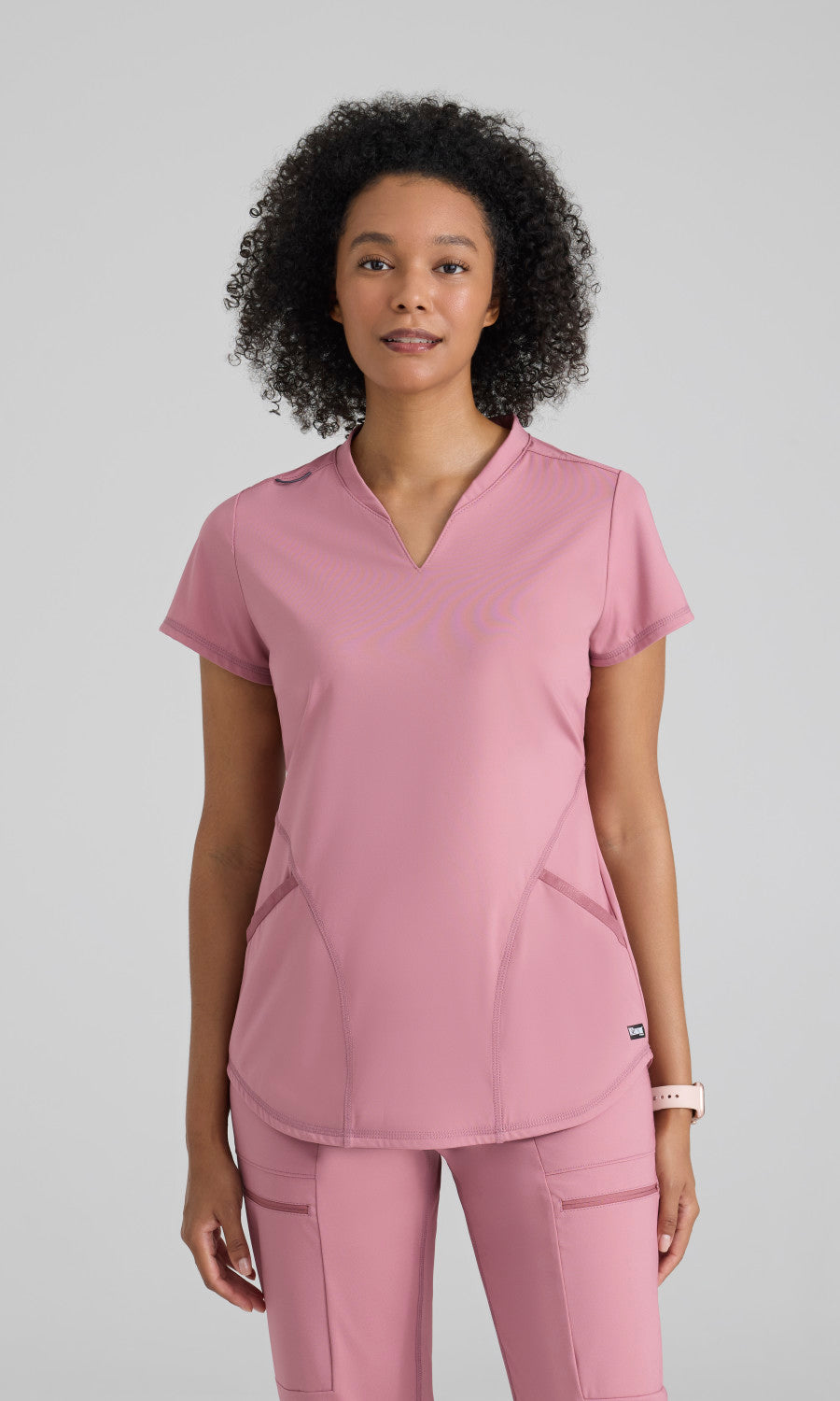 Grey's Anatomy Knits GRST249 Define Knit Scrub Top Canyon Pink