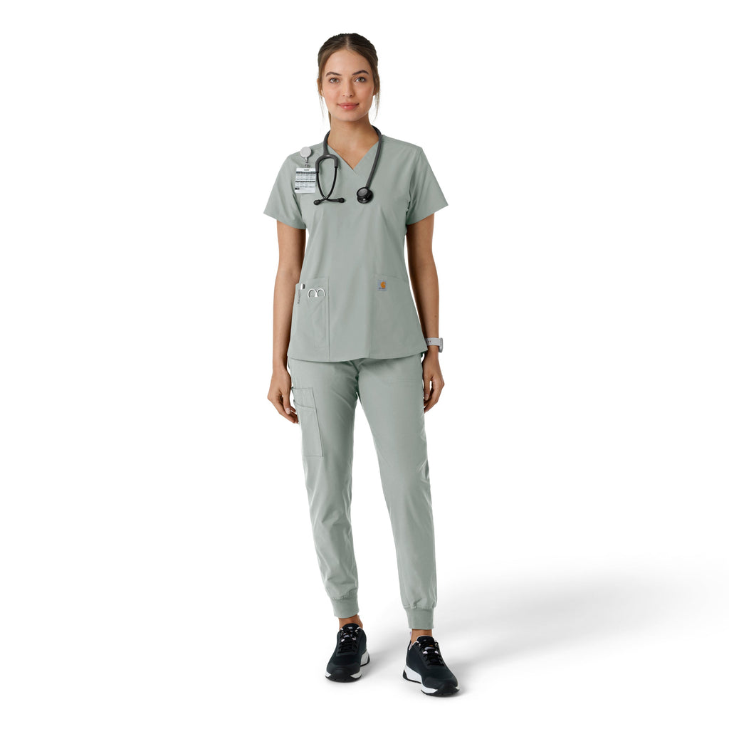 Force Essentials C12313 V-Neck Knit Panel Scrub Top Grey