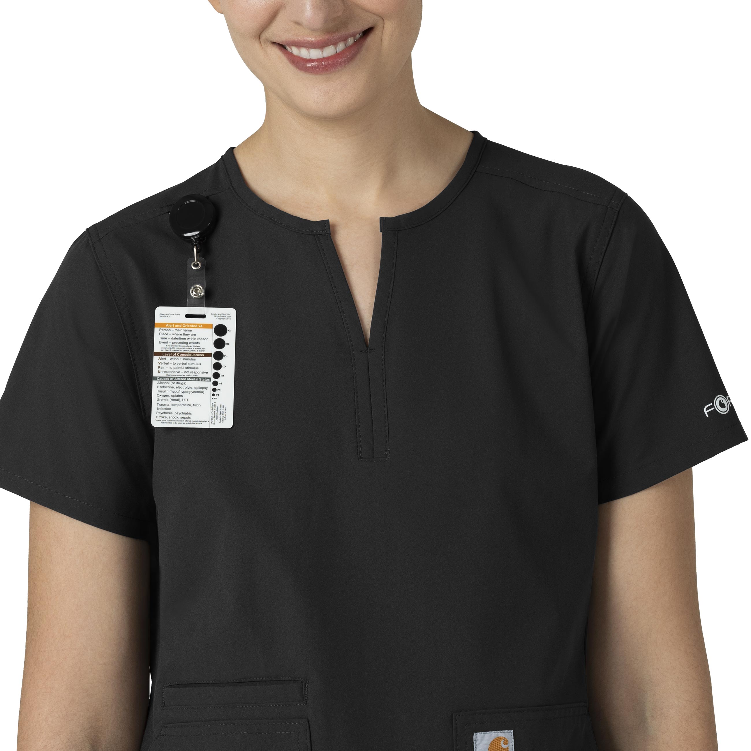 Force Essentials C12213 Notch Neck Tunic Scrub Top Black
