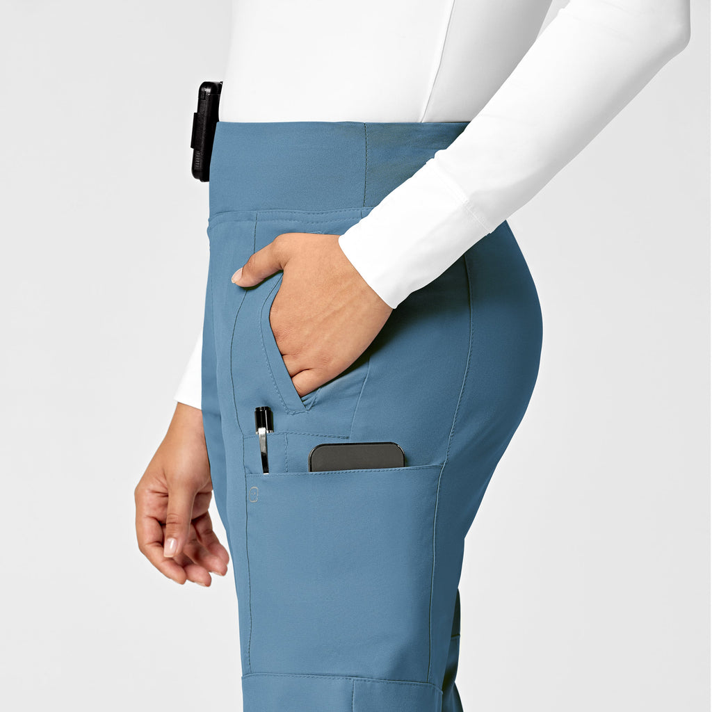 W123 5555 Women's Comfort Waist Cargo Jogger Scrub Pants Pacific Blue