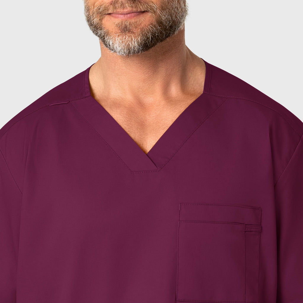 WonderWORK 103 Men's V-Neck Scrub Top Wine