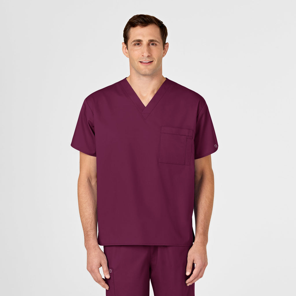WonderWORK 100 Unisex V-Neck Scrub Top Wine