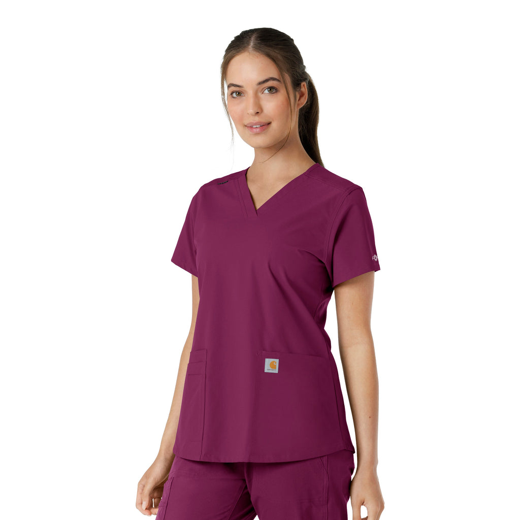 Force Essentials C12313 V-Neck Knit Panel Scrub Top Wine