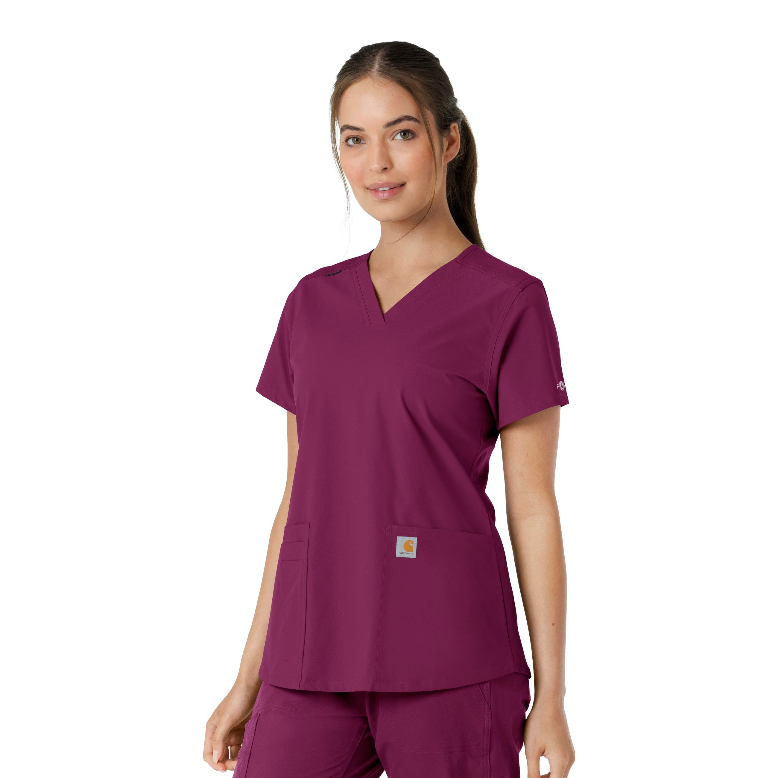 Force Essentials C12313 V-Neck Knit Panel Scrub Top Wine