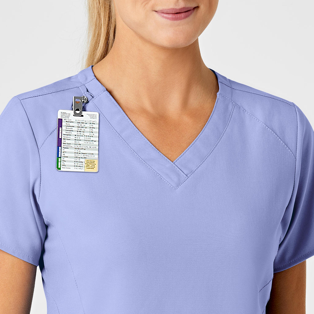 W123 6155 Stylized V-Neck Scrub Top Ceil Blue