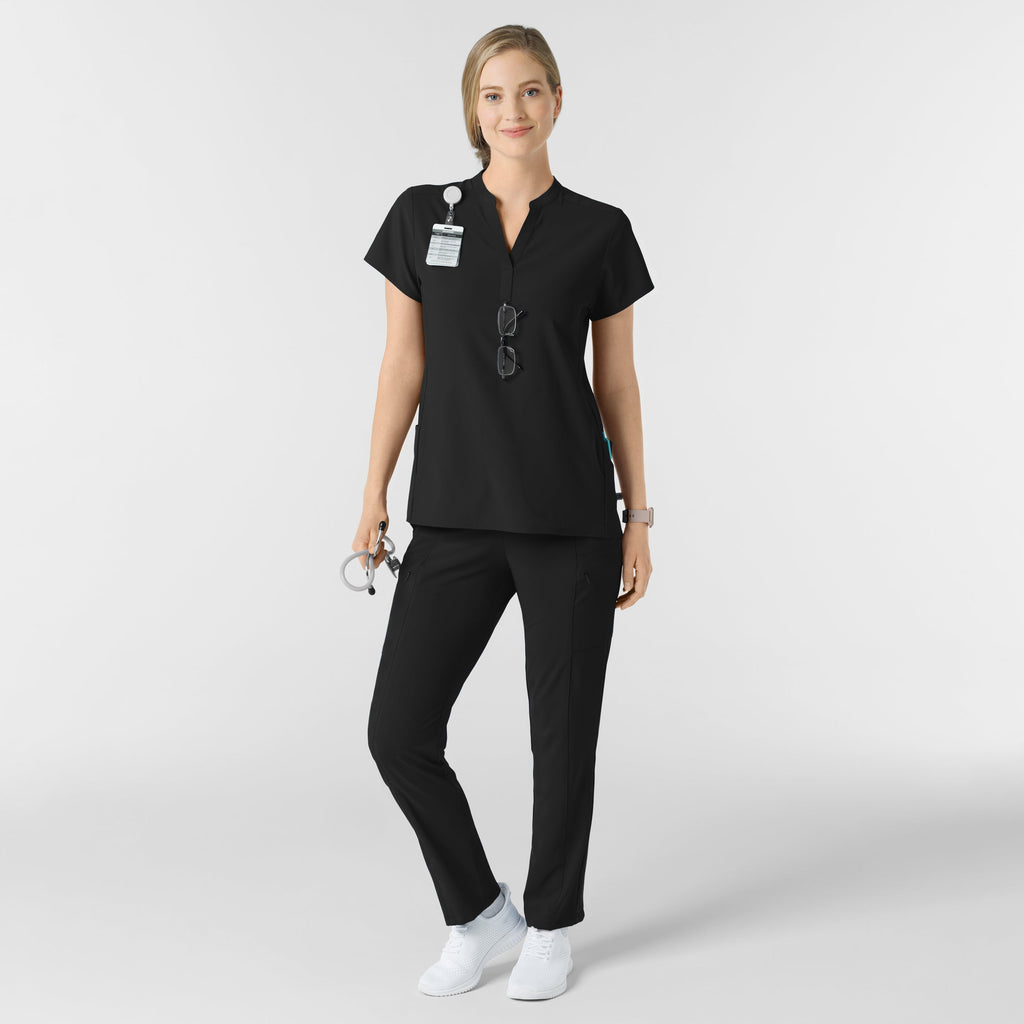 RENEW 6734 Mandarin Collar Scrub Top Black