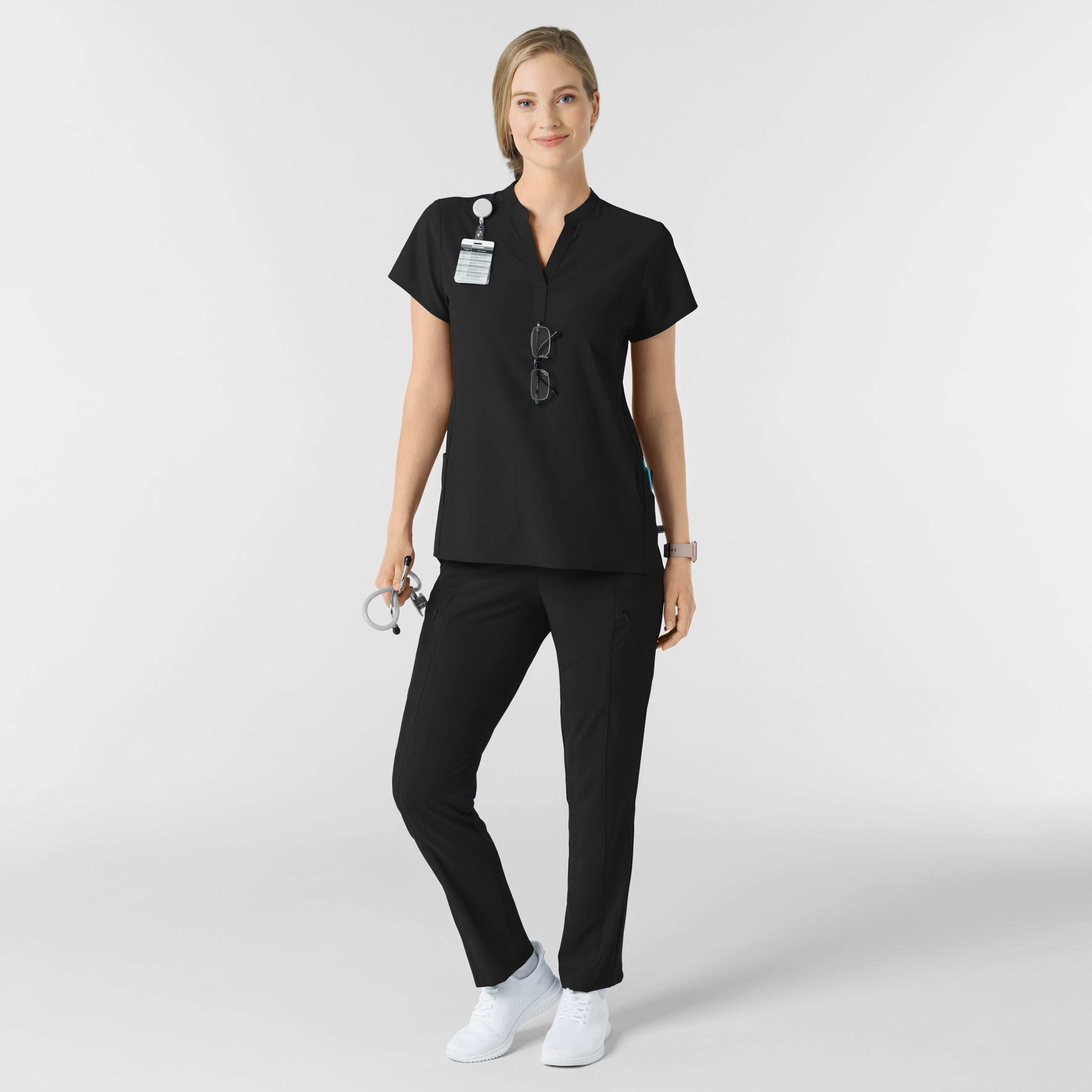 RENEW 6734 Mandarin Collar Scrub Top Black